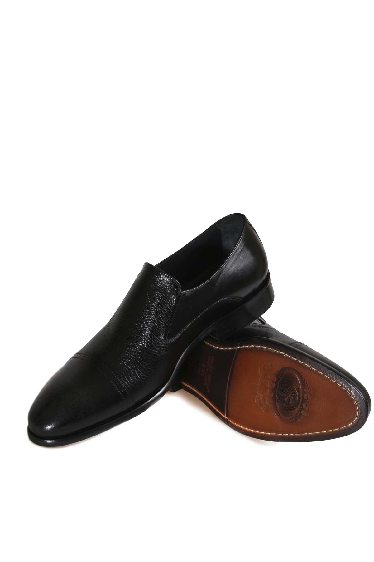 KOALA SYDNEY Men's Black Leather Slip-On Dress Shoes with Cap Toe
