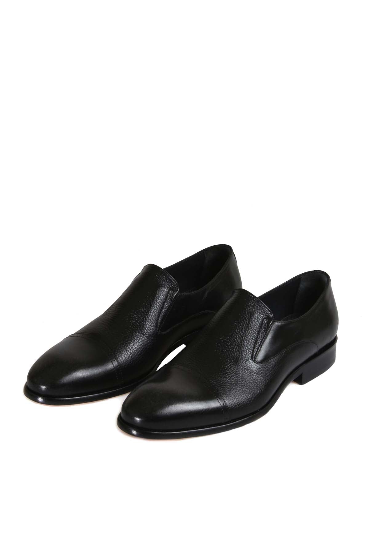 KOALA SYDNEY Men's Black Leather Slip-On Dress Shoes with Cap Toe