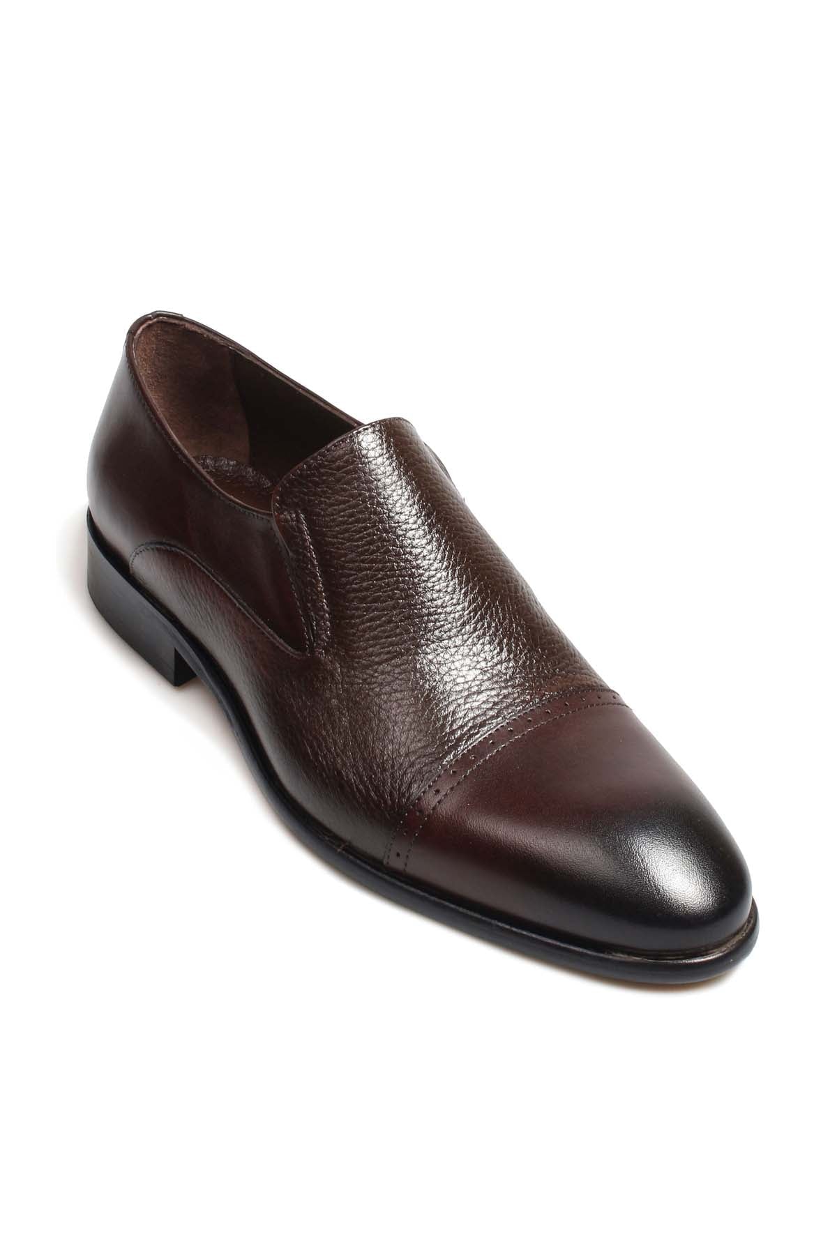 KOALA SYDNEY Men's Brown Leather Slip-On Loafers with Peaked Cap Toe and Textured Finish