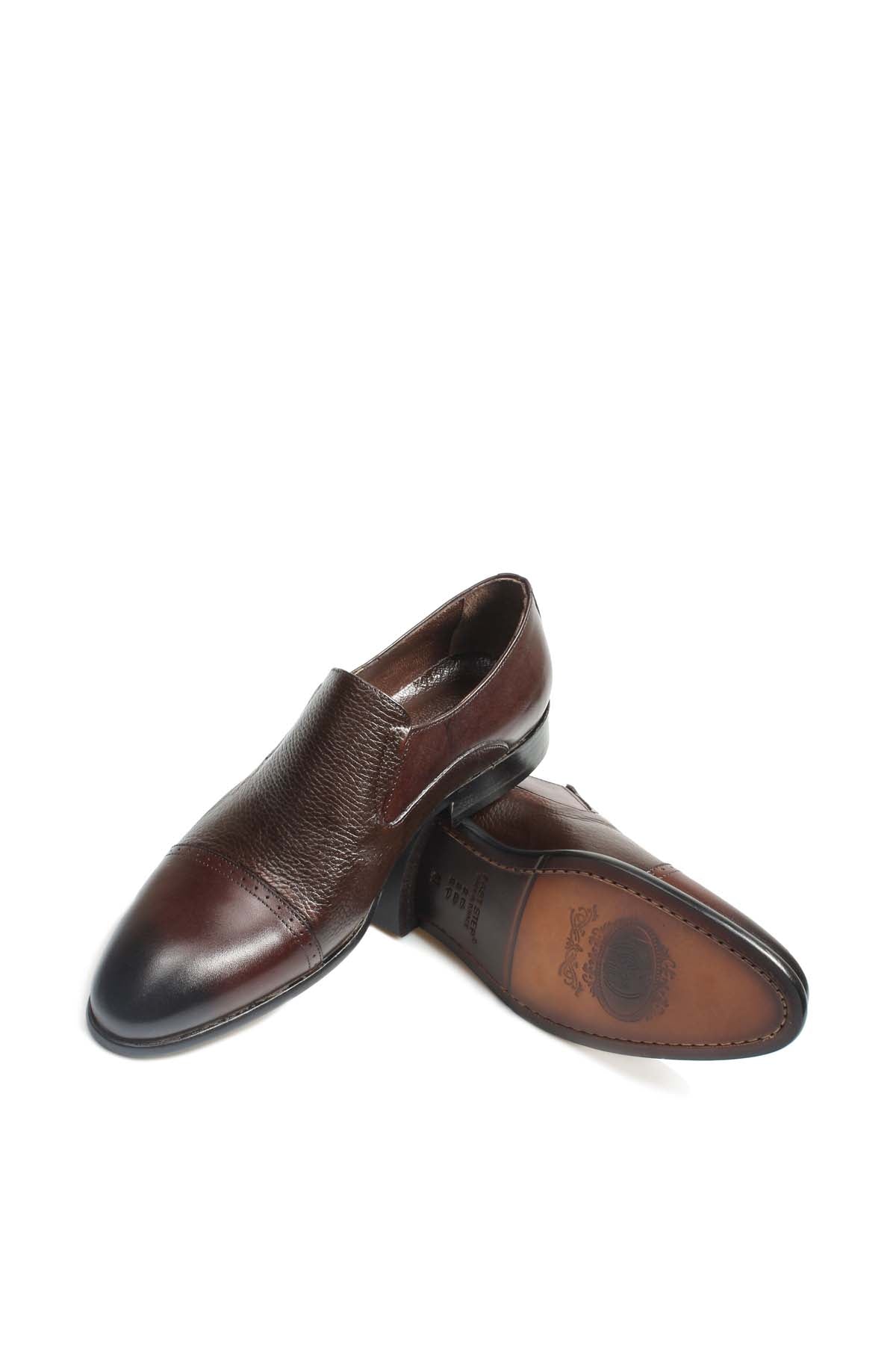 KOALA SYDNEY Men's Brown Leather Slip-On Loafers with Peaked Cap Toe and Textured Finish