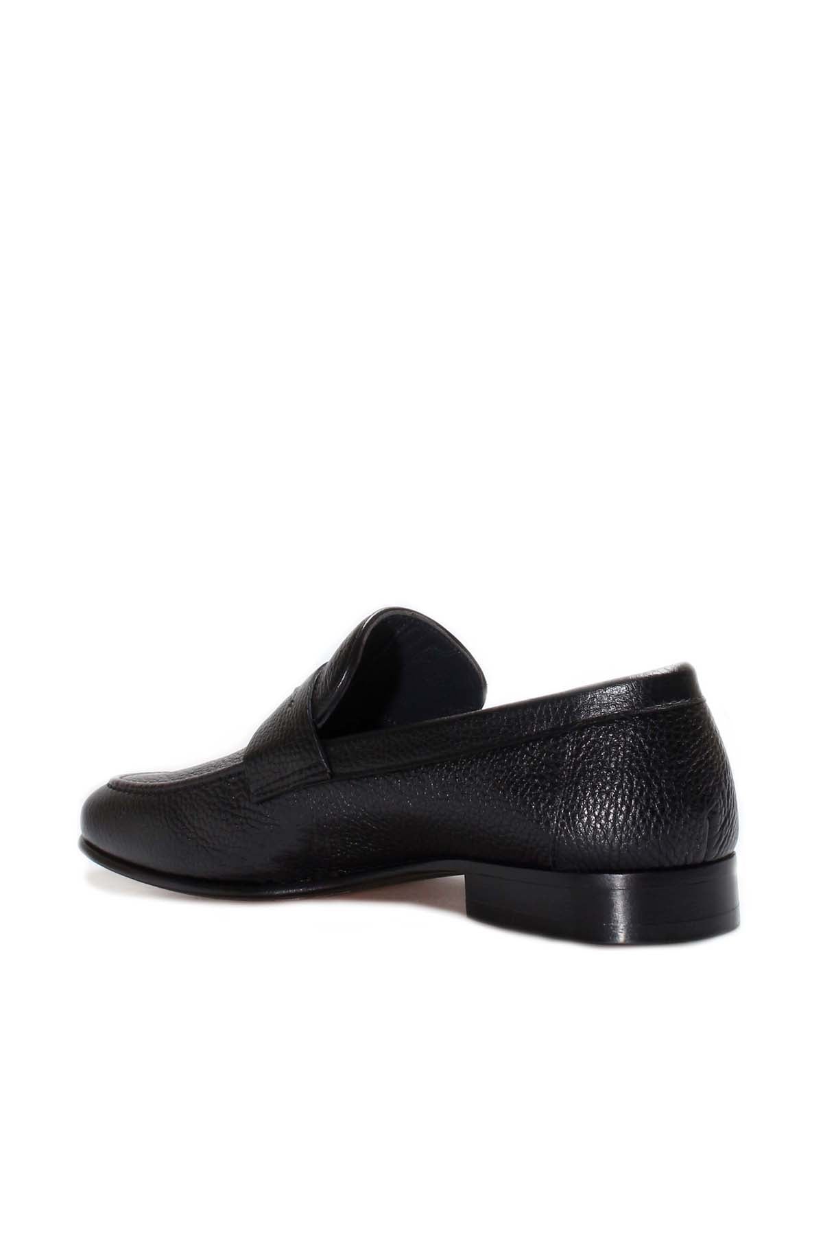 Men's Black Textured Leather Penny Loafers with Moc Toe
