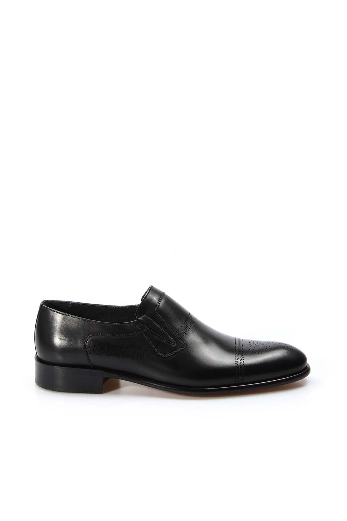 KOALA SYDNEY Men's Black Leather Slip-On Formal Loafers with Perforated Design