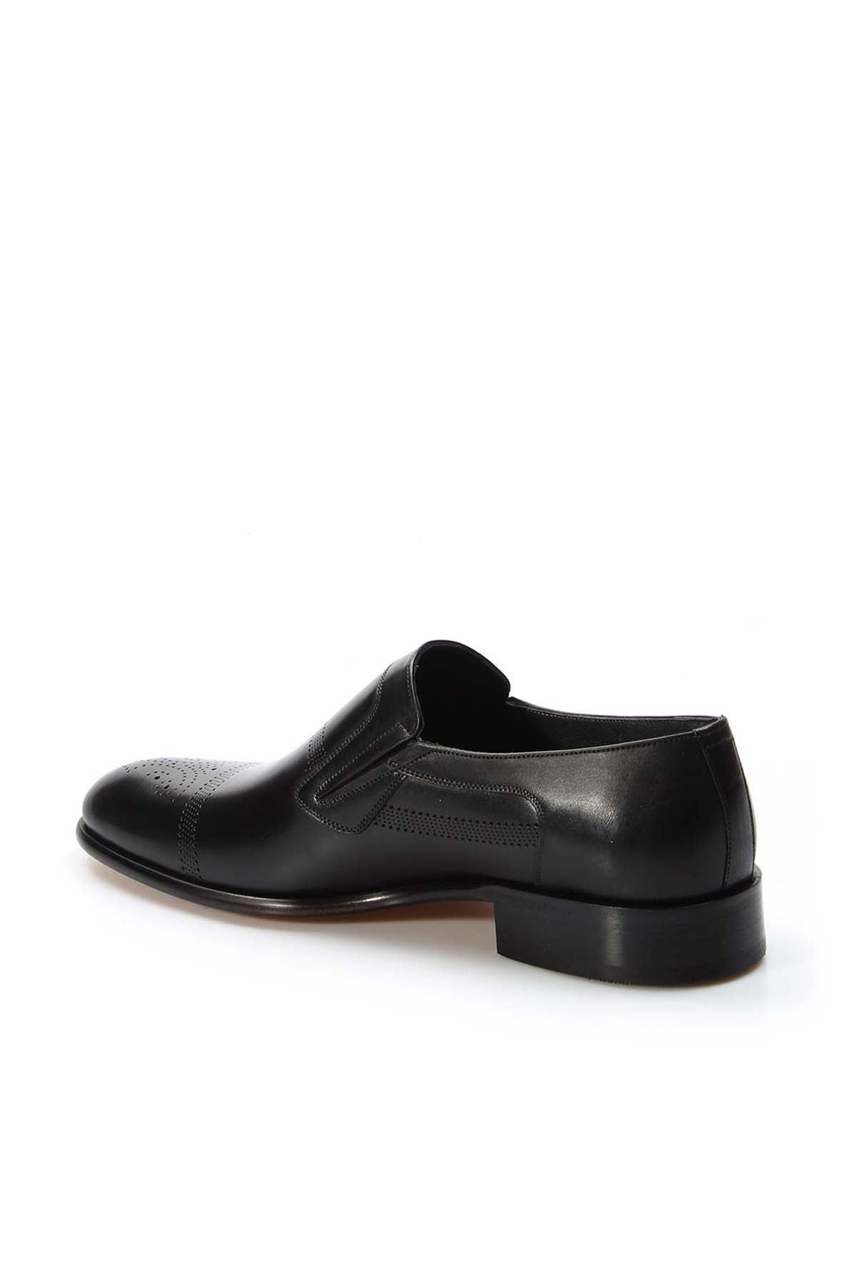 KOALA SYDNEY Men's Black Leather Slip-On Formal Loafers with Perforated Design