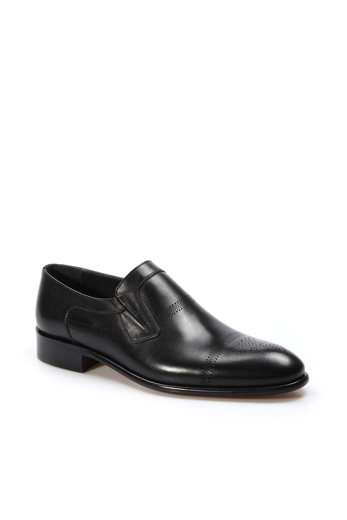 KOALA SYDNEY Men's Black Leather Slip-On Formal Loafers with Perforated Design