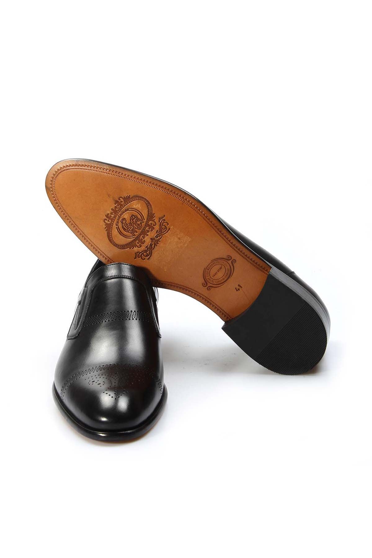 KOALA SYDNEY Men's Black Leather Slip-On Formal Loafers with Perforated Design