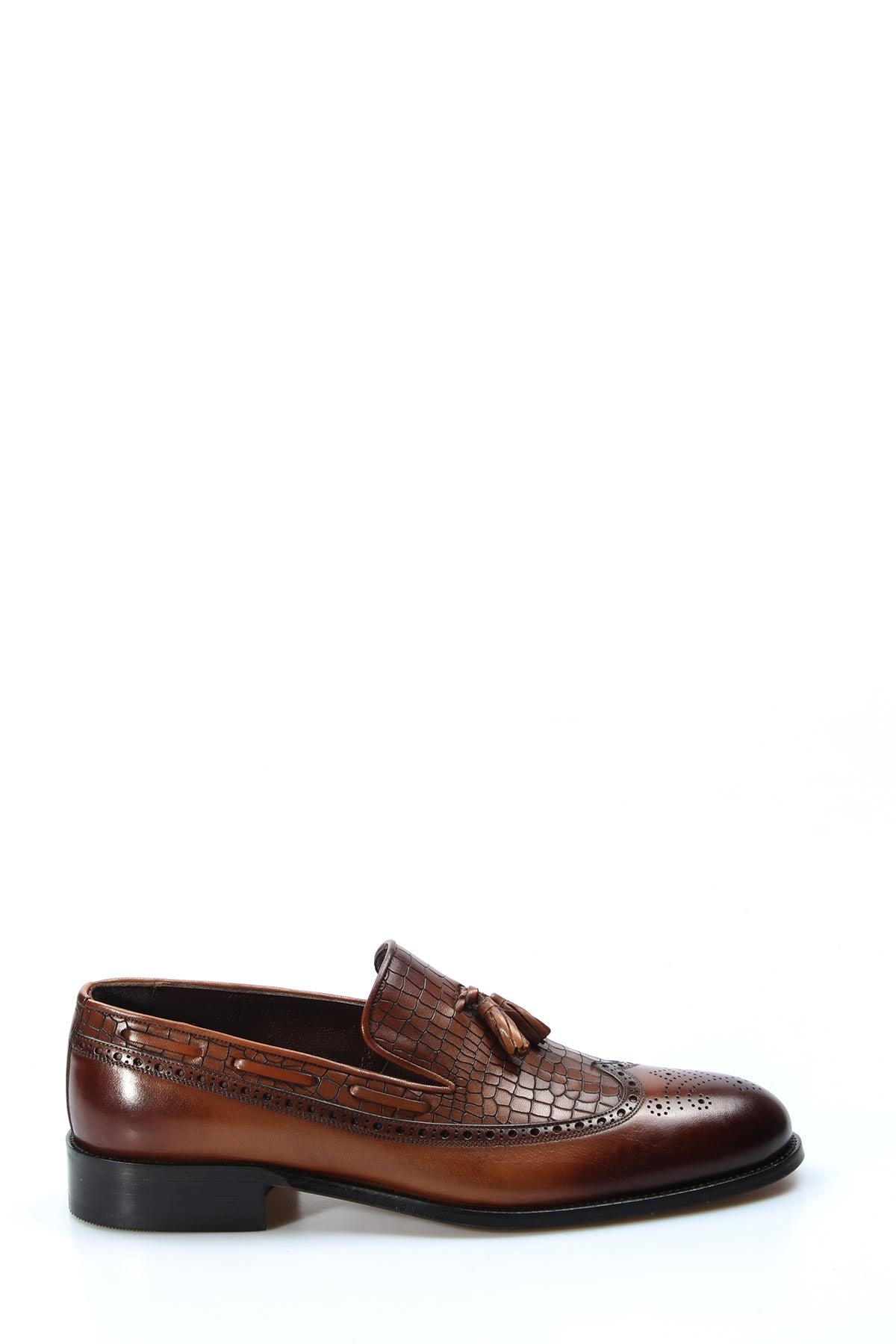 KOALA SYDNEY Men's Brown Crocodile-Embossed Leather Tassel Loafers