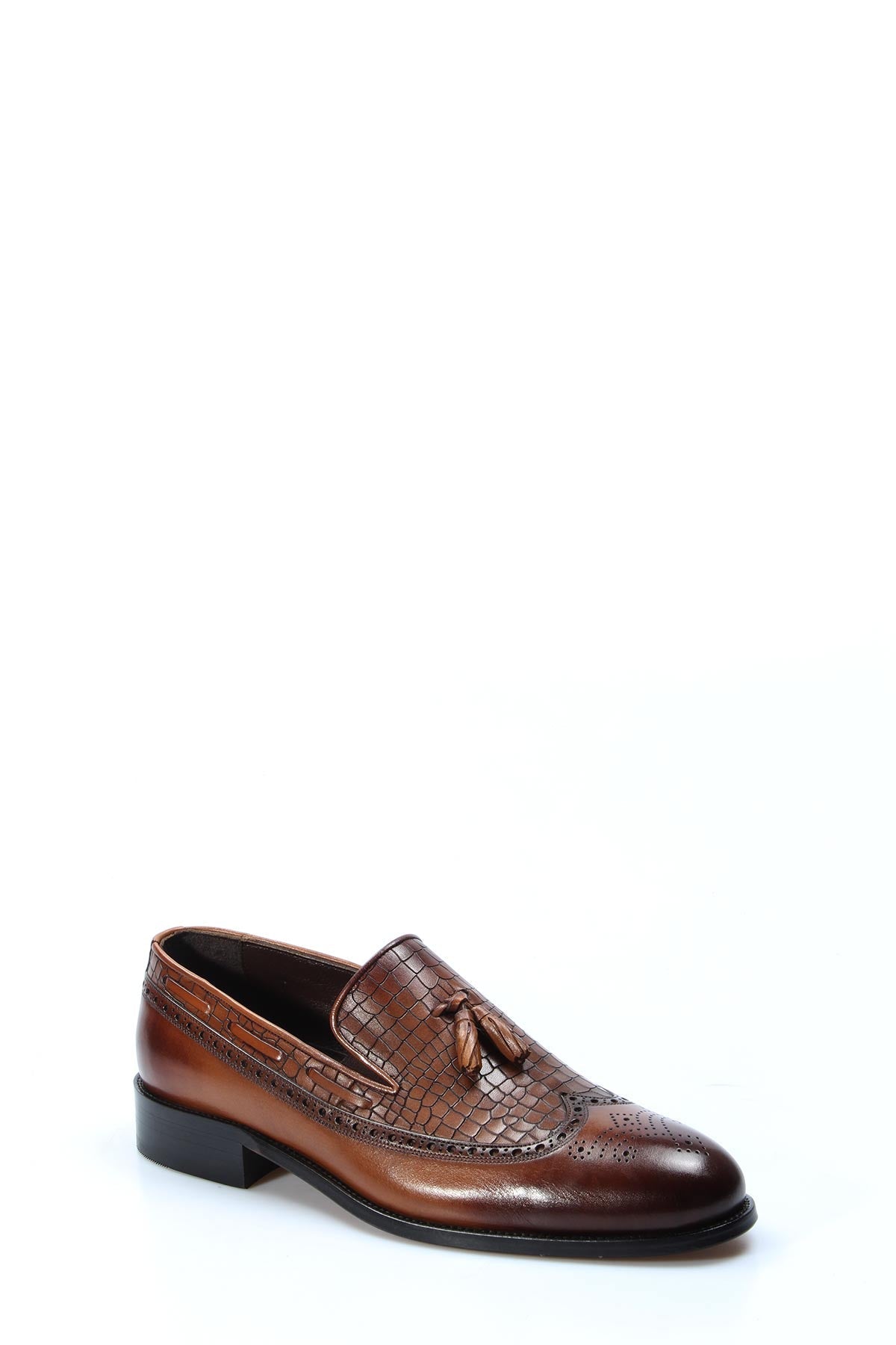 KOALA SYDNEY Men's Brown Crocodile-Embossed Leather Tassel Loafers