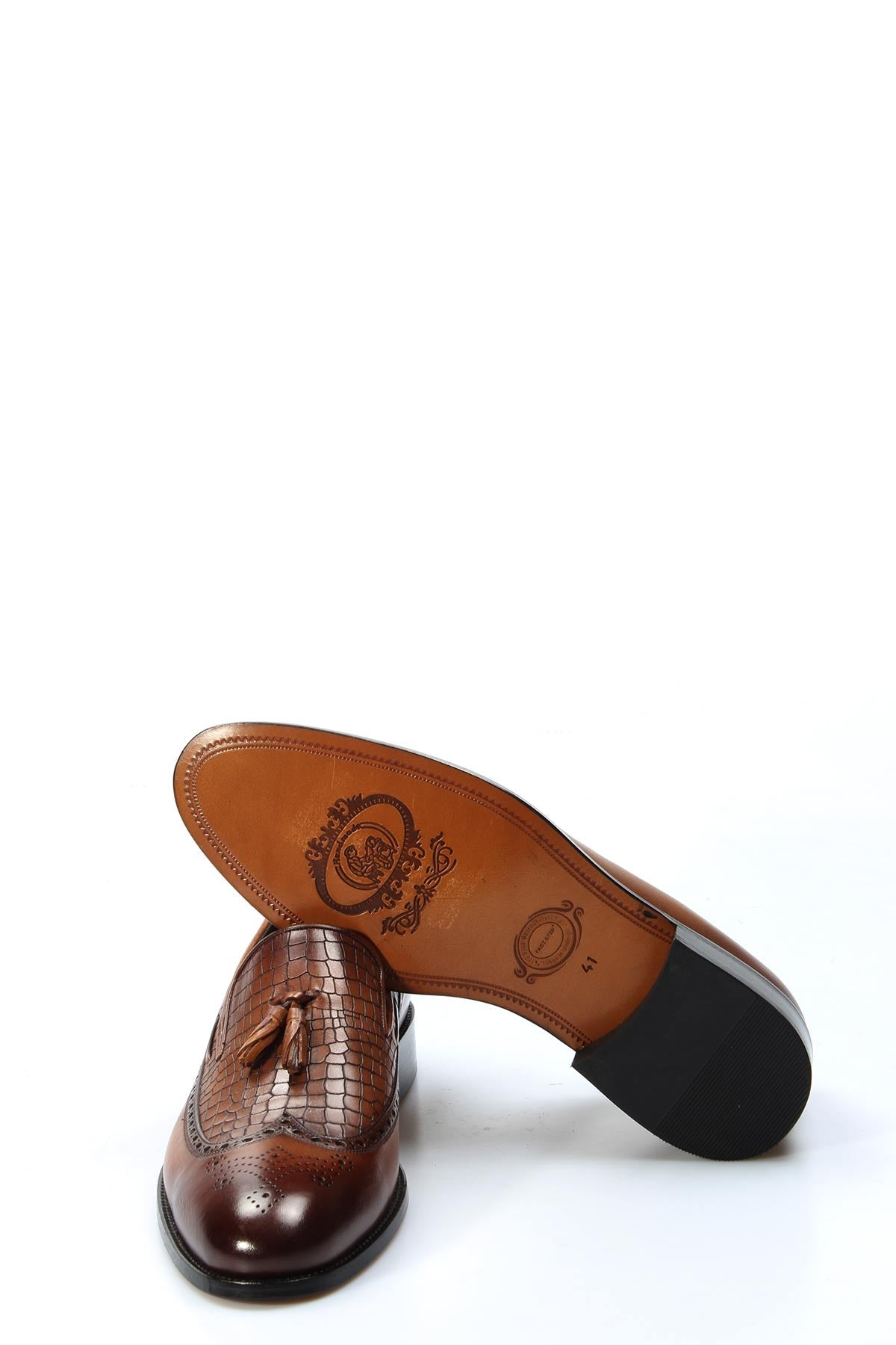 KOALA SYDNEY Men's Brown Crocodile-Embossed Leather Tassel Loafers