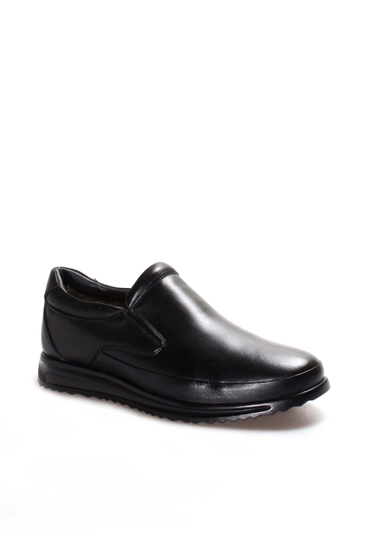 KOALA SYDNEY Men's Black Leather Slip-On Loafers with Textured Sole and Fur Lining