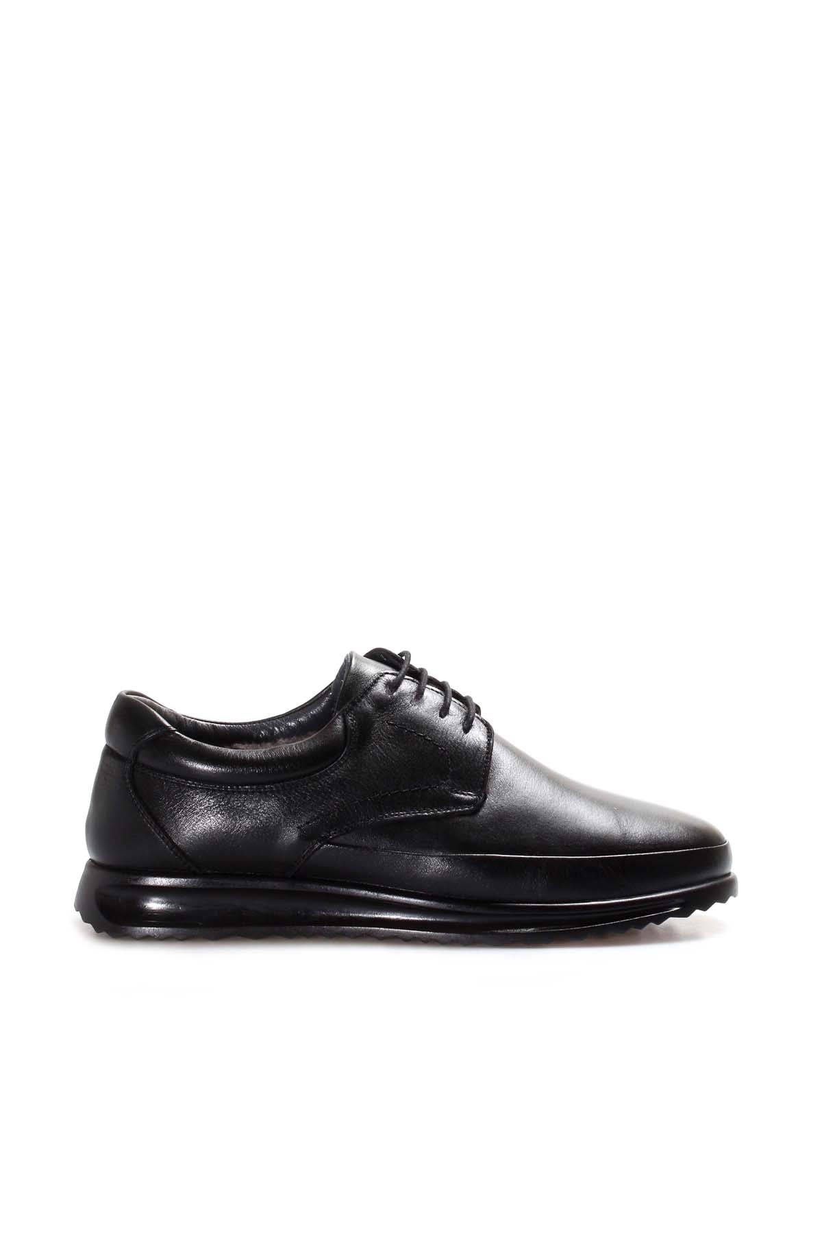 KOALA SYDNEY Men's Black Leather Lace-Up Shoes with Fur Lining