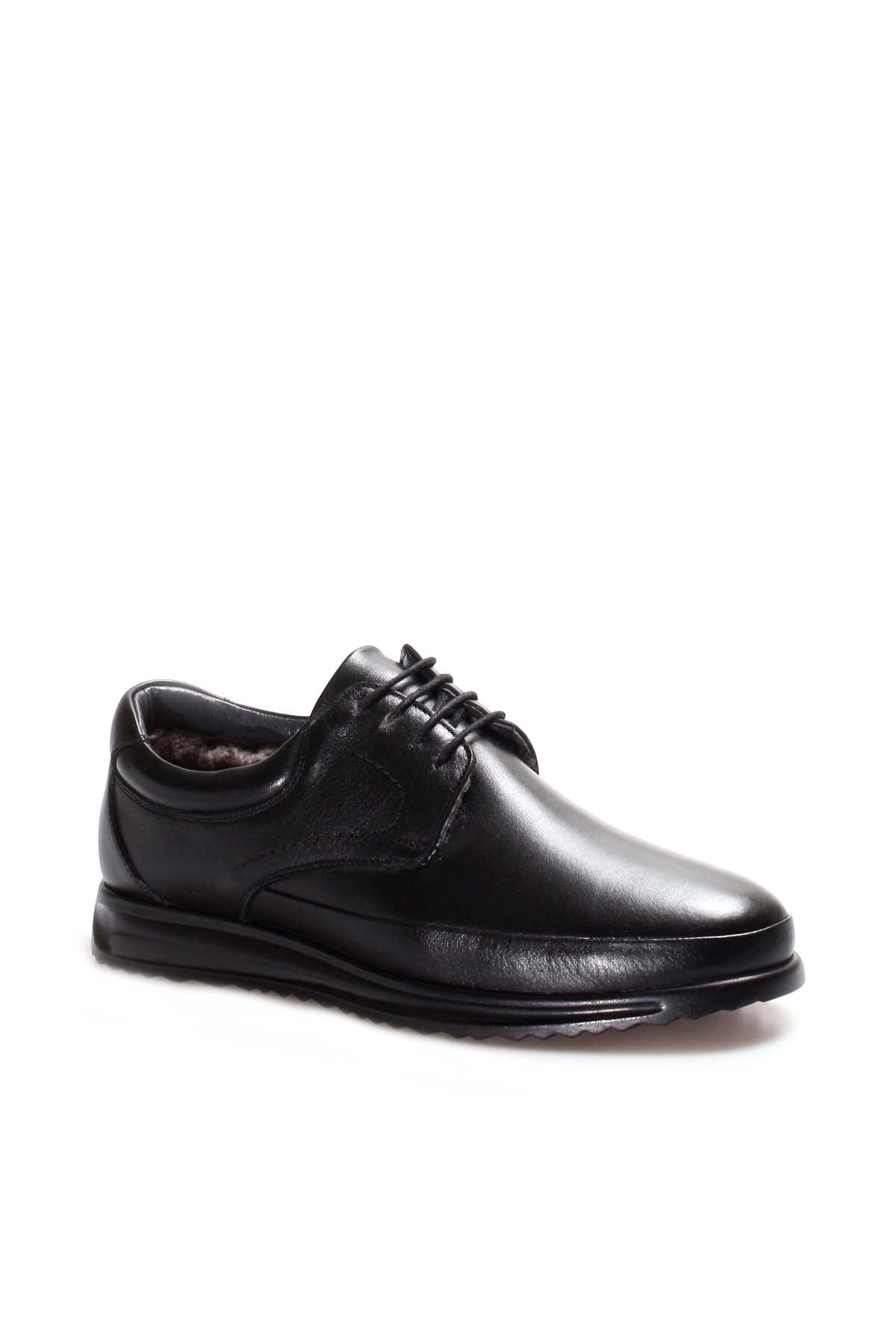 KOALA SYDNEY Men's Black Leather Lace-Up Shoes with Fur Lining