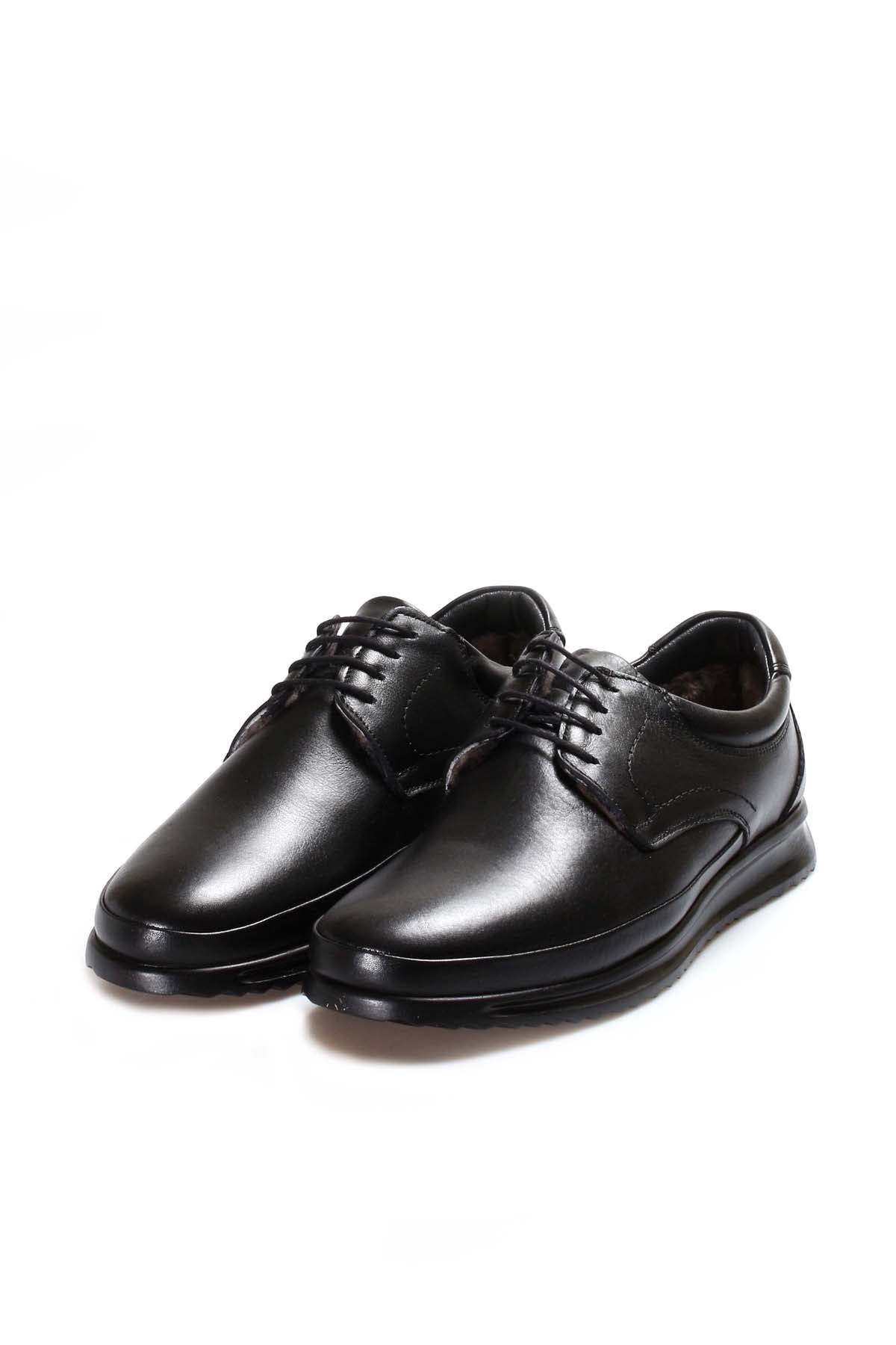 KOALA SYDNEY Men's Black Leather Lace-Up Shoes with Fur Lining