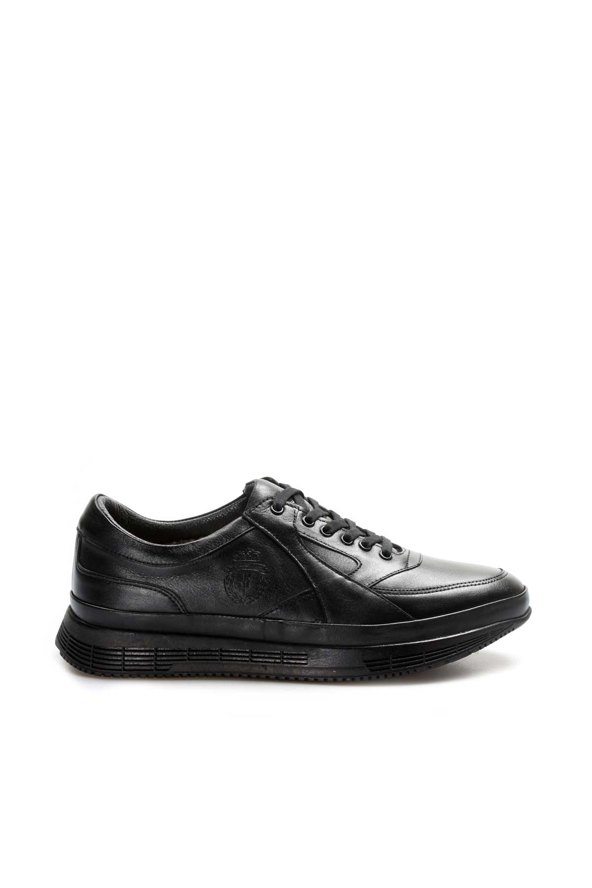 KOALA SYDNEY Men's Black Leather Sneakers with Cushioned Sole and Fur Lining