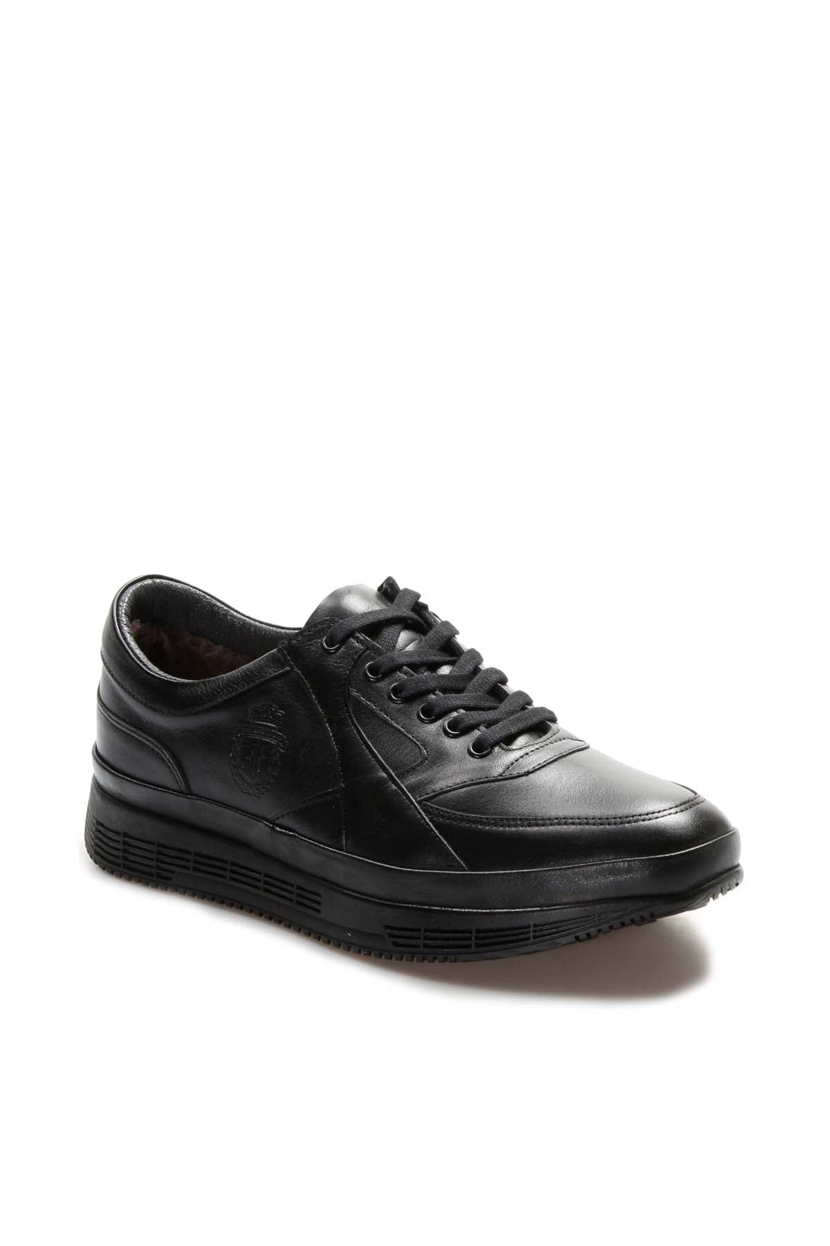 KOALA SYDNEY Men's Black Leather Sneakers with Cushioned Sole and Fur Lining