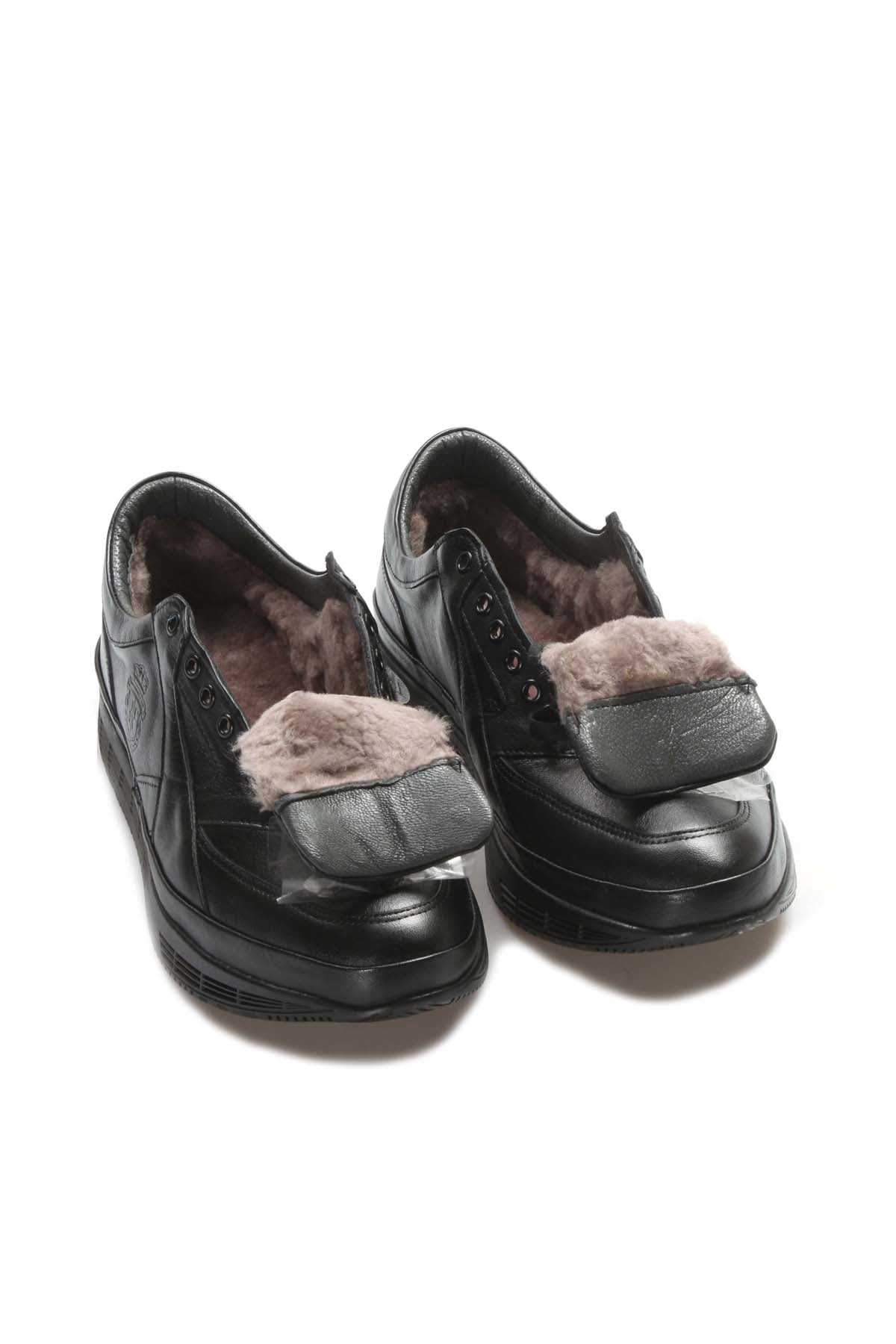 KOALA SYDNEY Men's Black Leather Sneakers with Cushioned Sole and Fur Lining