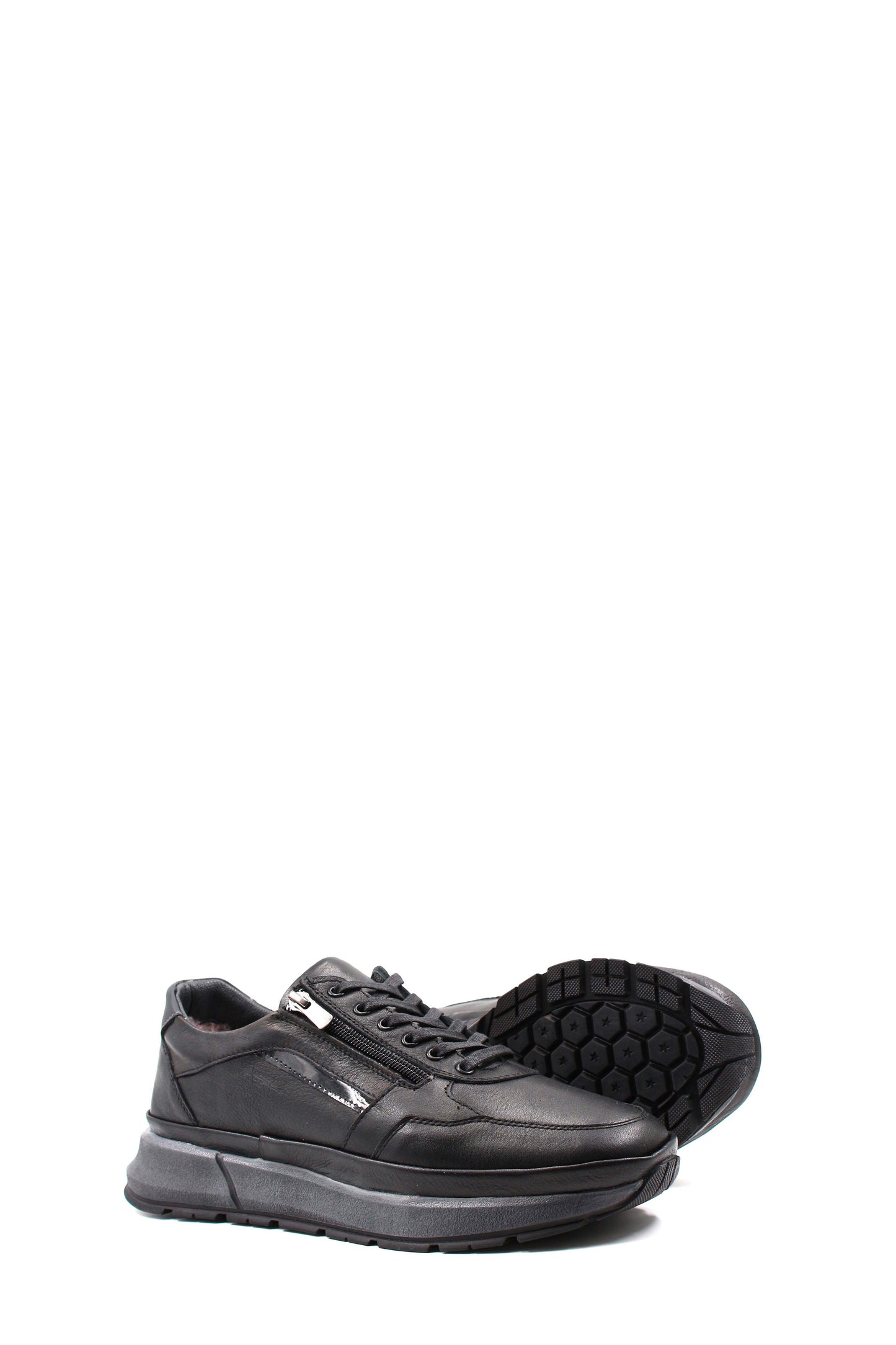 KOALA SYDNEY Men's Black Leather Sneakers with Side Zipper and Warm Fur Lining