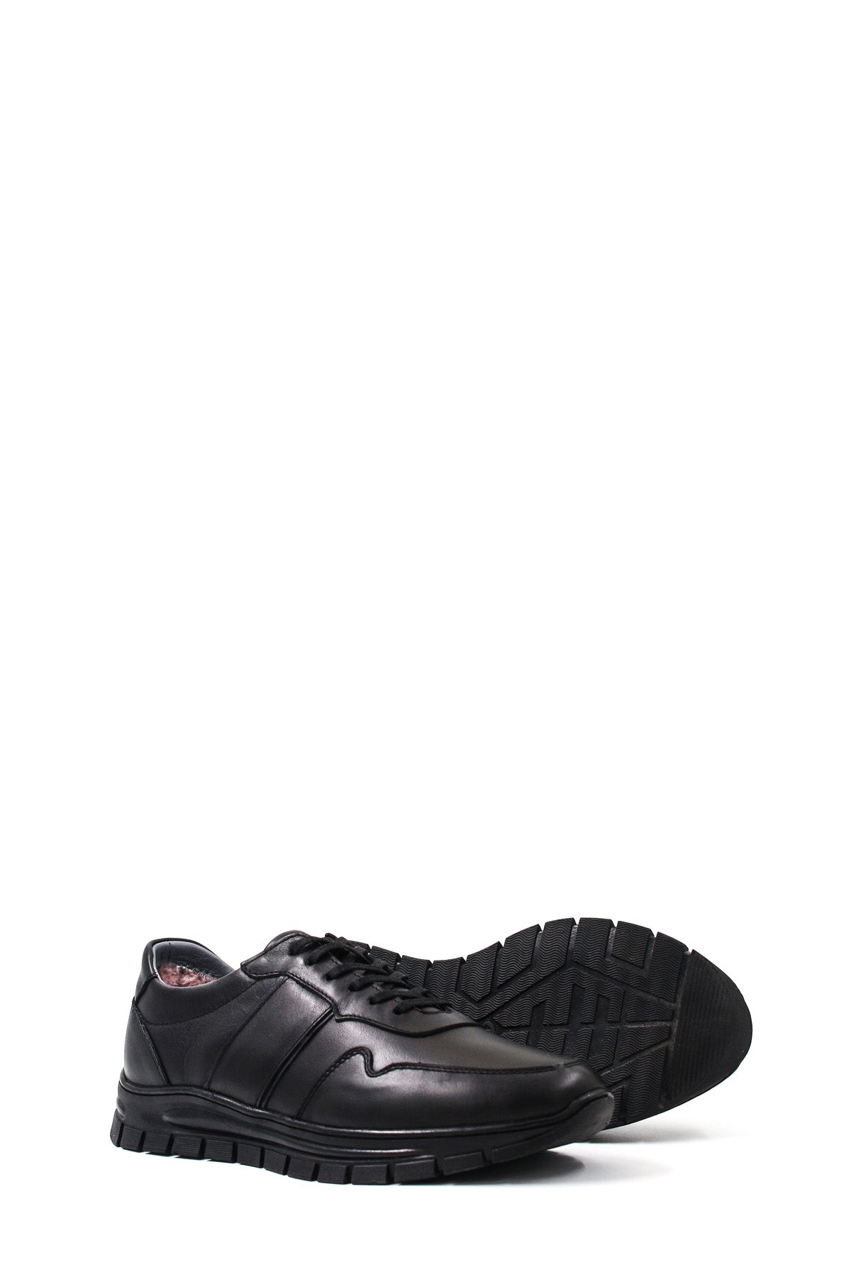Men's Black Leather Athletic Sneakers-Wessi