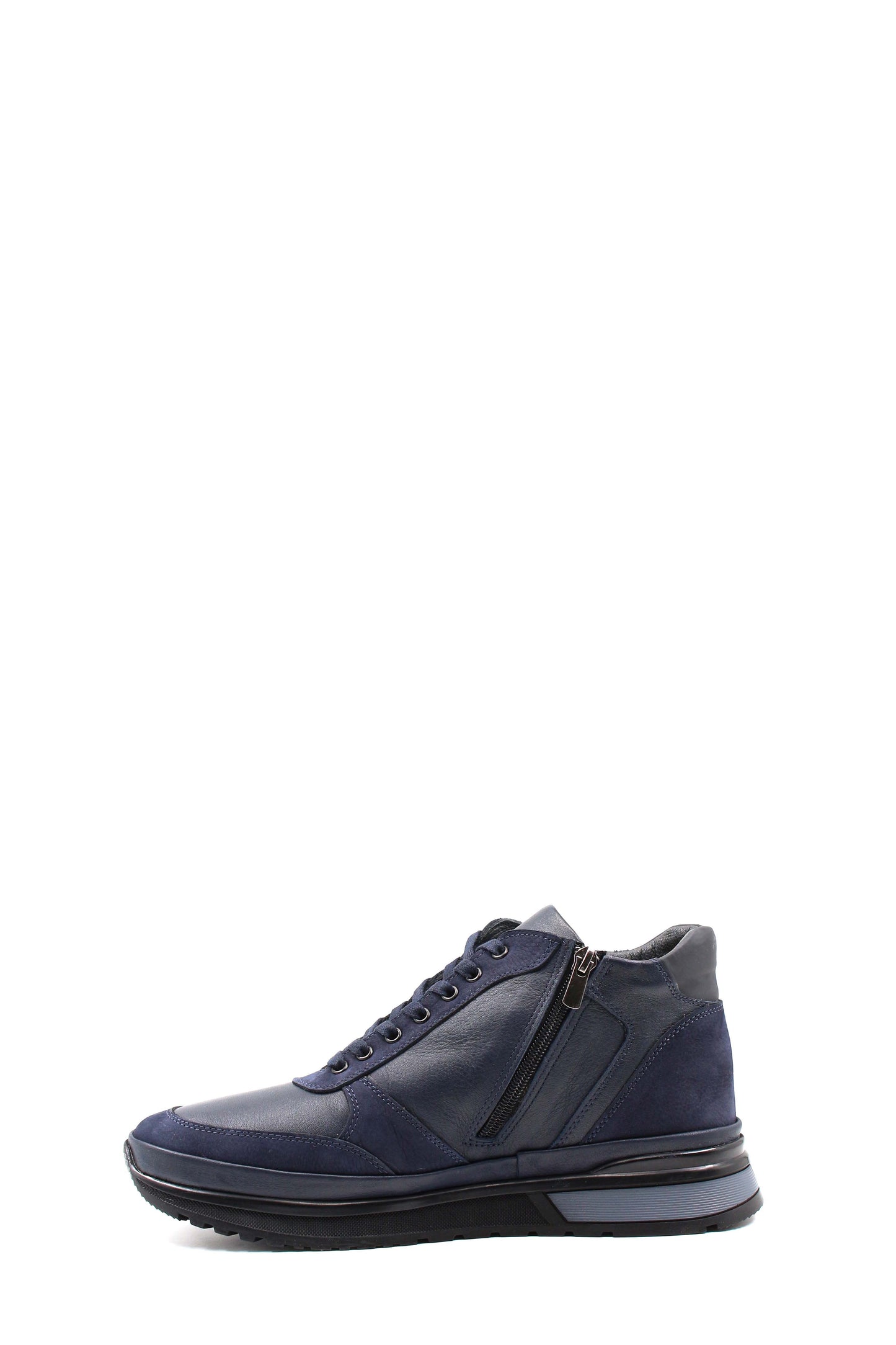 KOALA SYDNEY Men's Navy Blue Leather Sneakers with Side Zipper and Fur Lining
