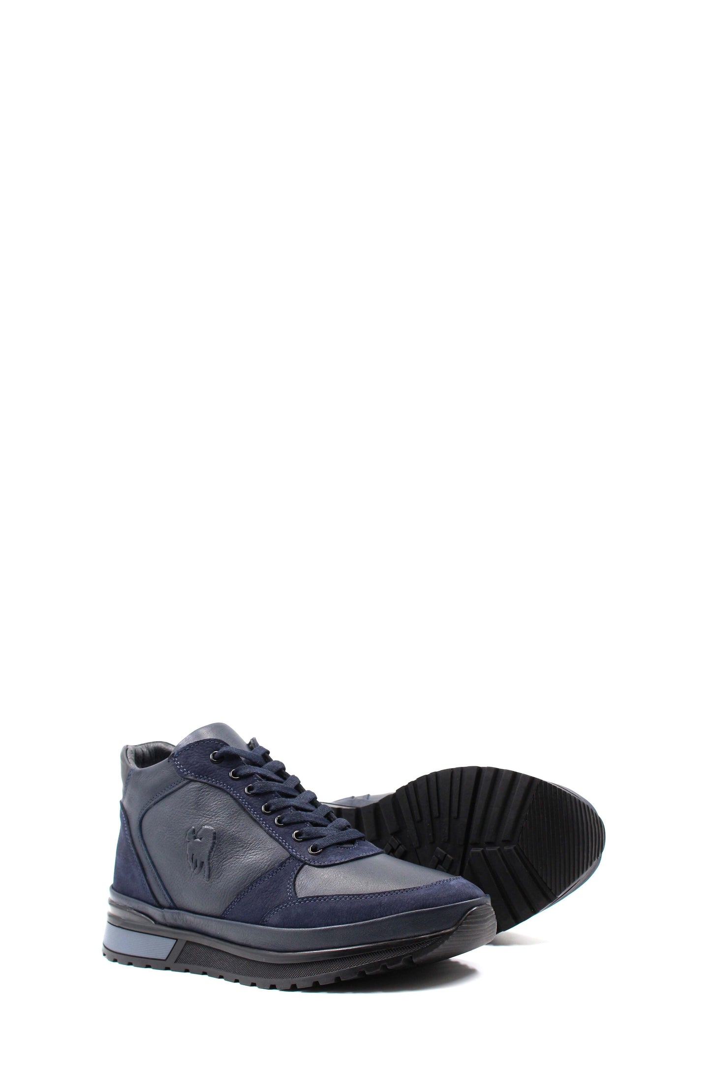 KOALA SYDNEY Men's Navy Blue Leather Sneakers with Side Zipper and Fur Lining