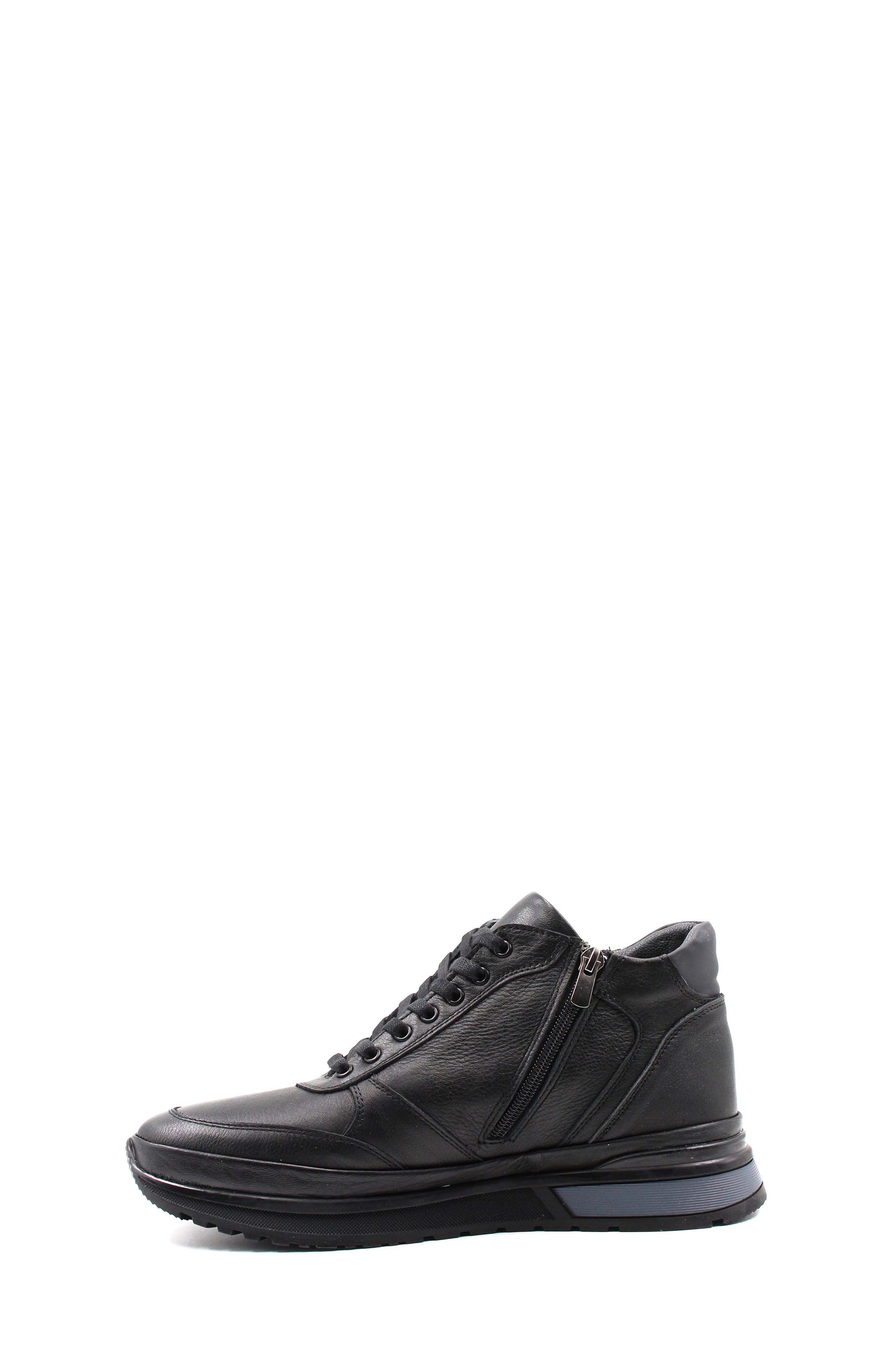 KOALA SYDNEY Men's Black Leather High-Top Sneakers with Zip Closure and Fur Lining