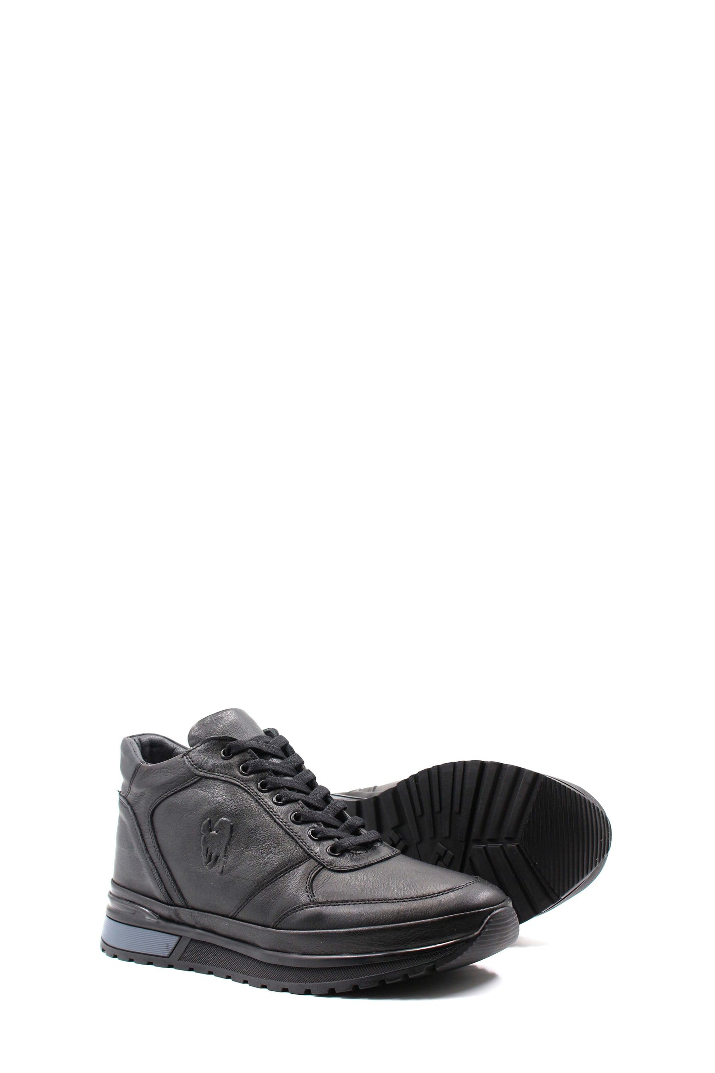 KOALA SYDNEY Men's Black Leather High-Top Sneakers with Zip Closure and Fur Lining