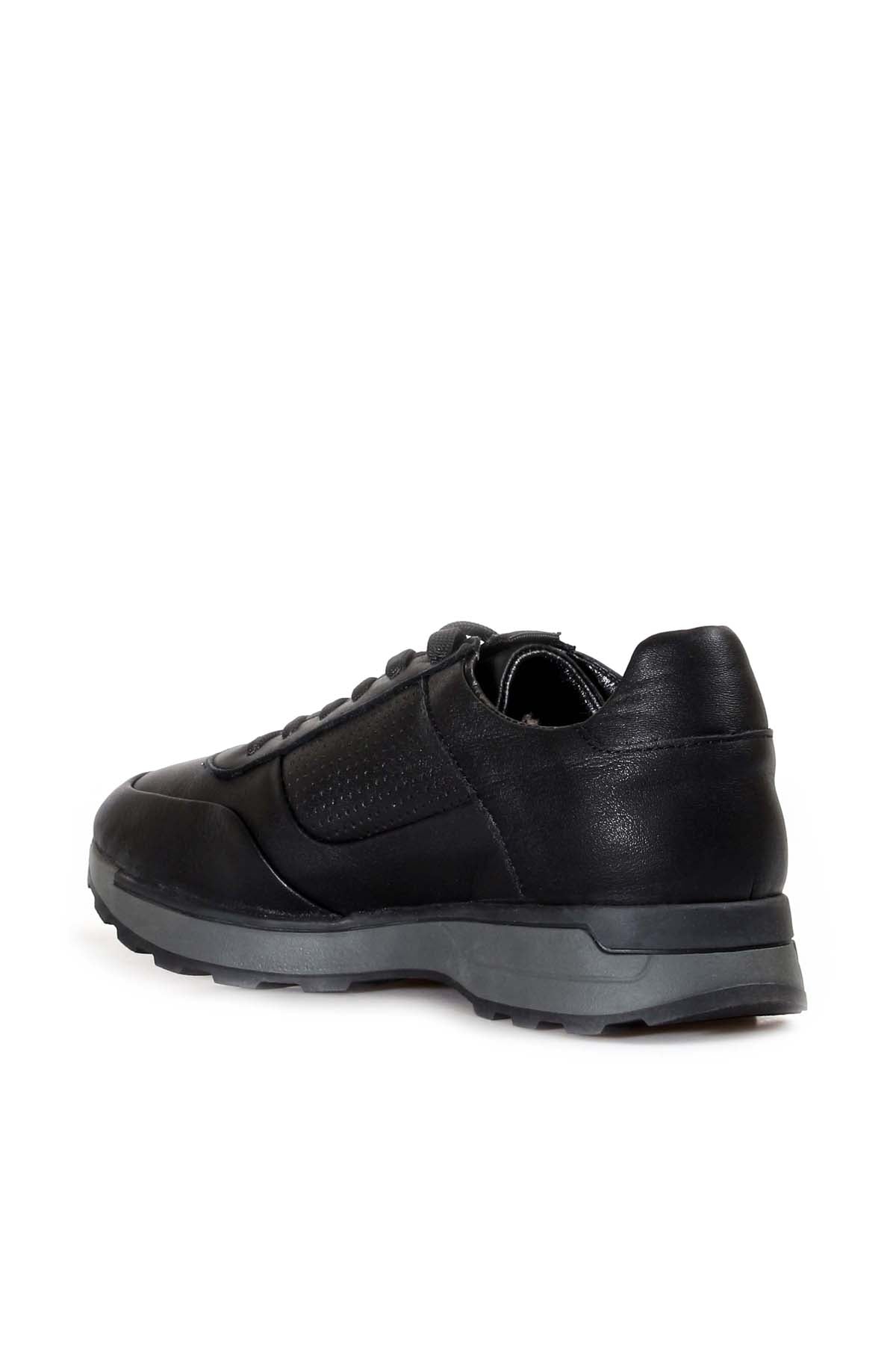 Men's Black Leather Casual Sneakers with Grey Sole and Fur Lining