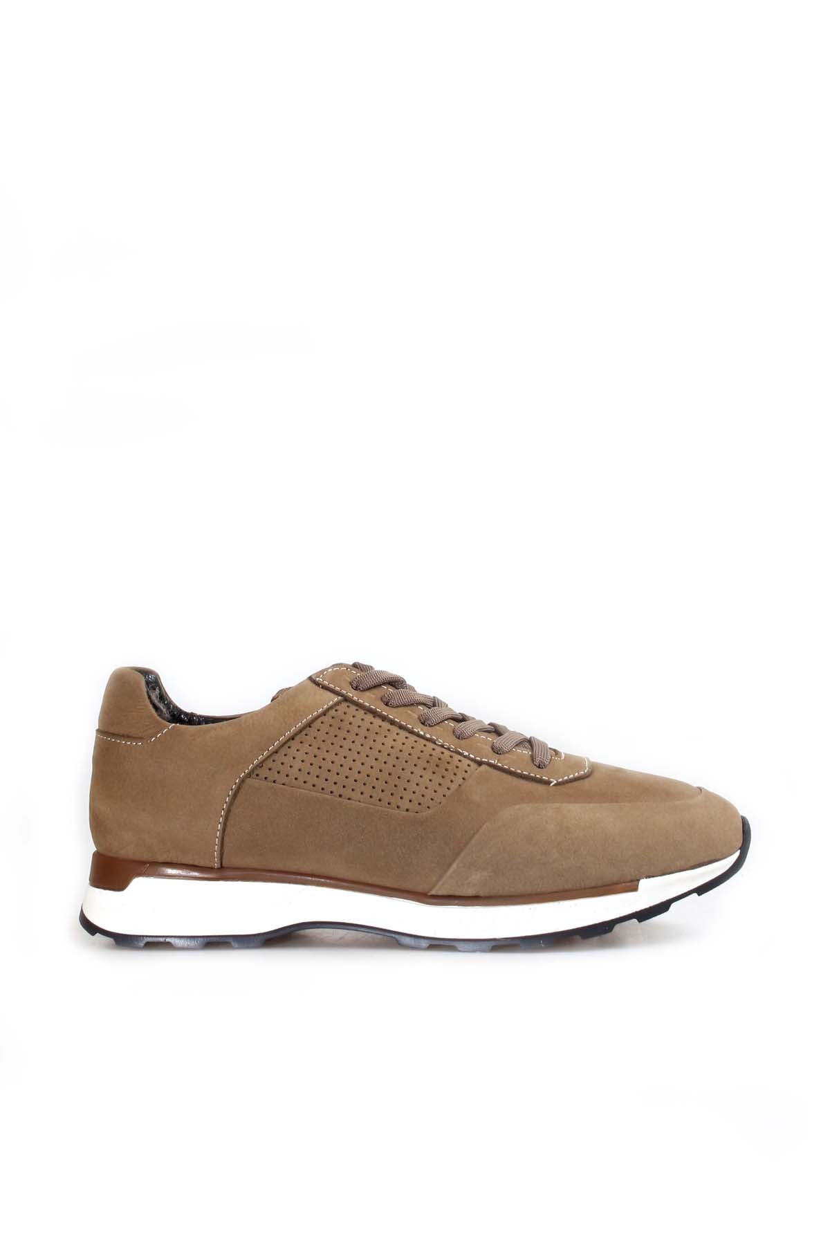 KOALA SYDNEY Men's Beige Suede Sneakers with Perforated Detailing and White Sole