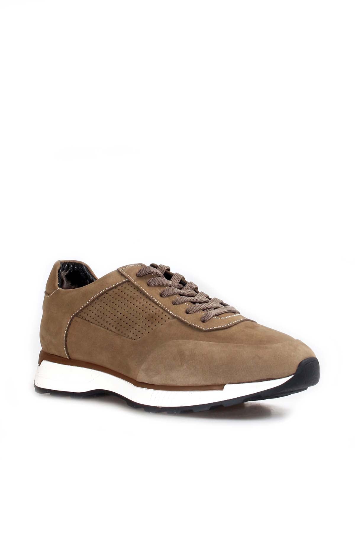 KOALA SYDNEY Men's Beige Suede Sneakers with Perforated Detailing and White Sole