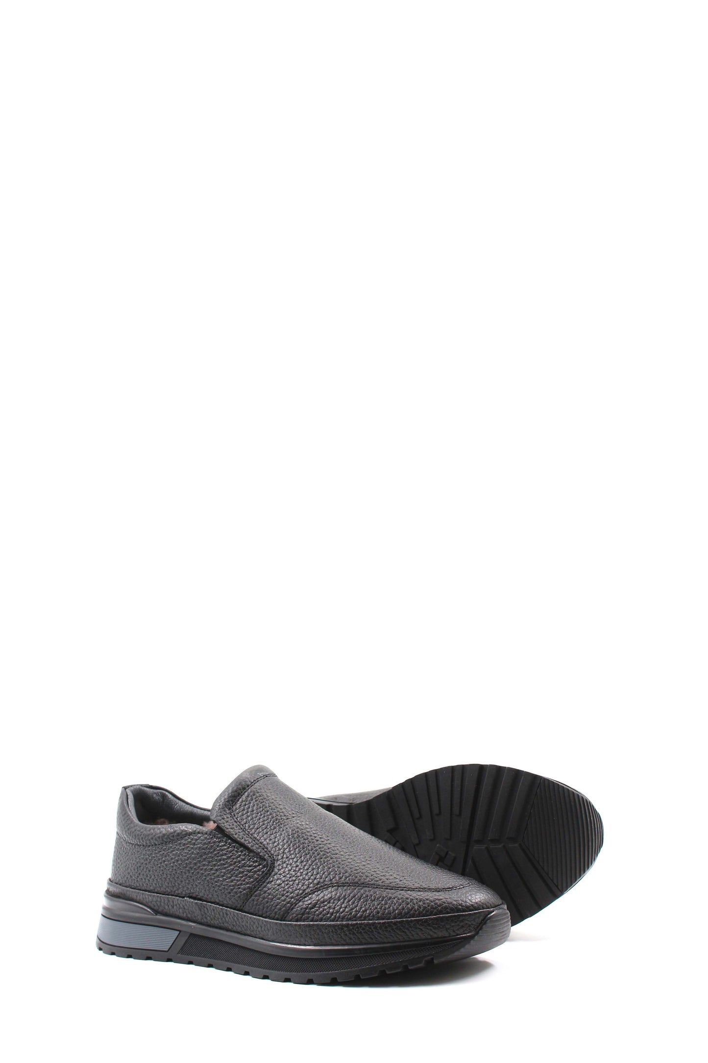 KOALA SYDNEY Men's Black Leather Slip-On Shoes with Fur Lining and Chunky Sole