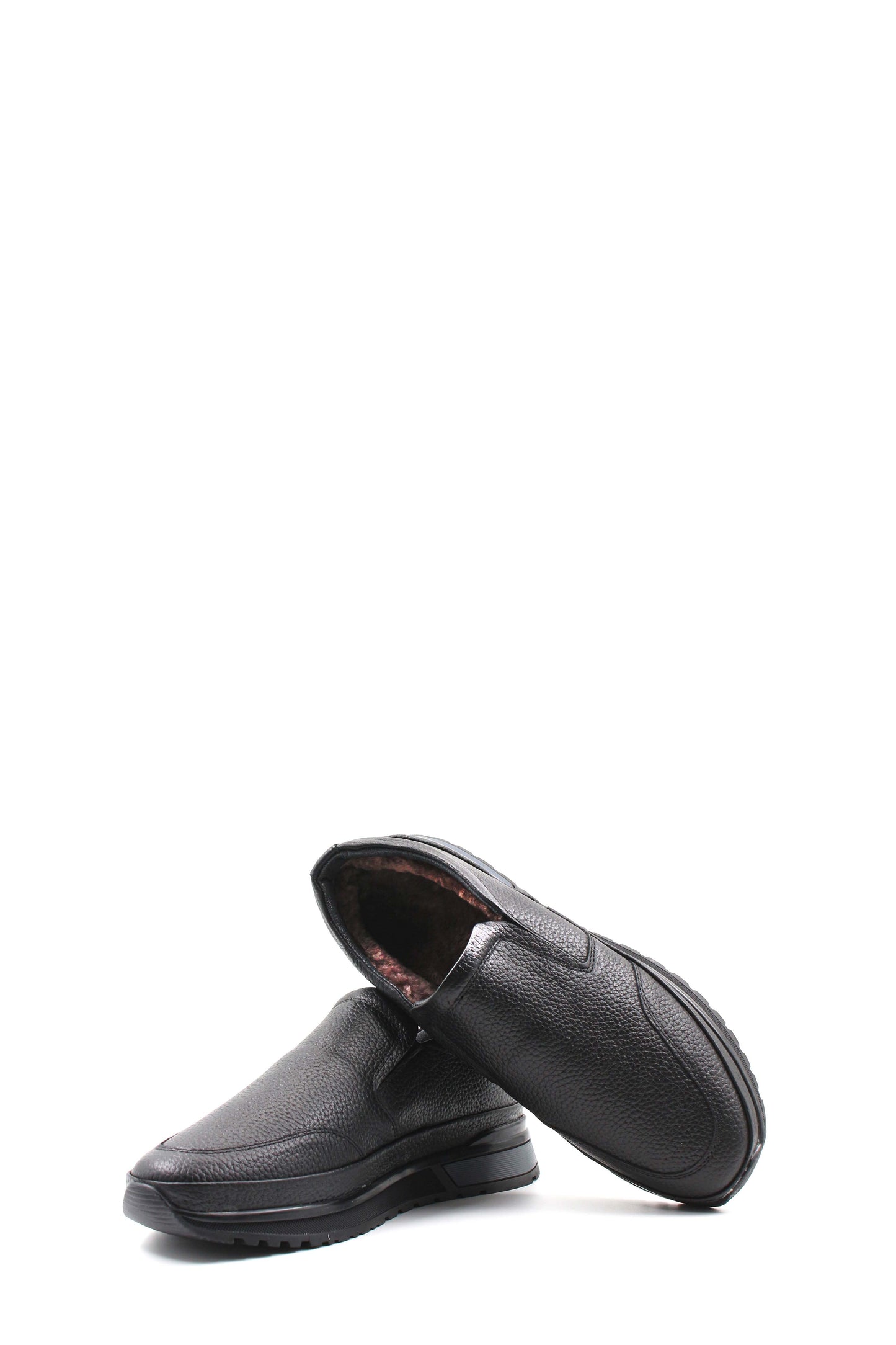 KOALA SYDNEY Men's Black Leather Slip-On Shoes with Fur Lining and Chunky Sole