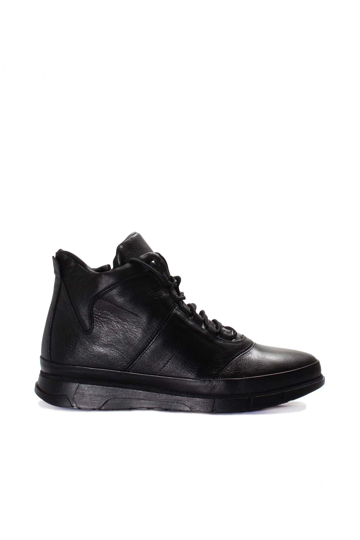 KOALA SYDNEY Men's Black Leather Boots with Fur Lining Lace-Up Durable Sole Wessi