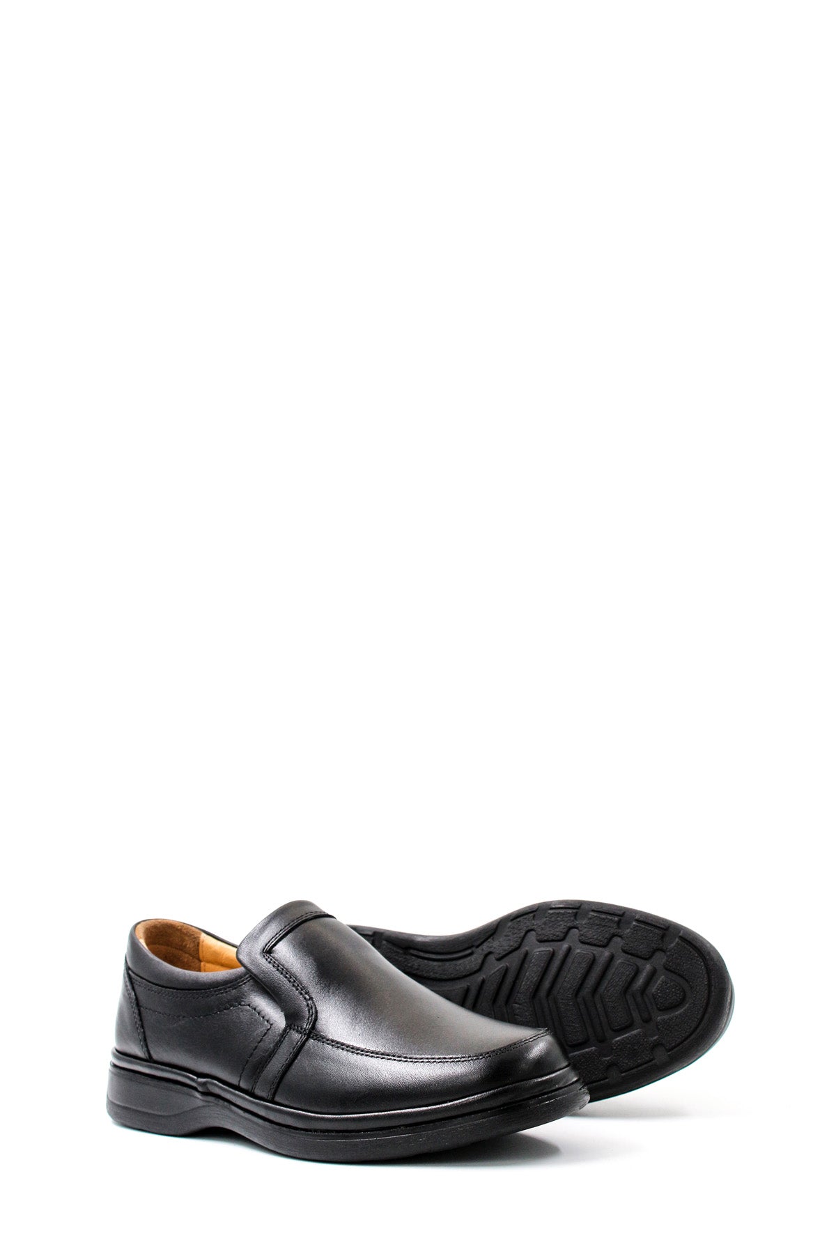 Men's Black Leather Comfort Slip-On Shoes-Wessi