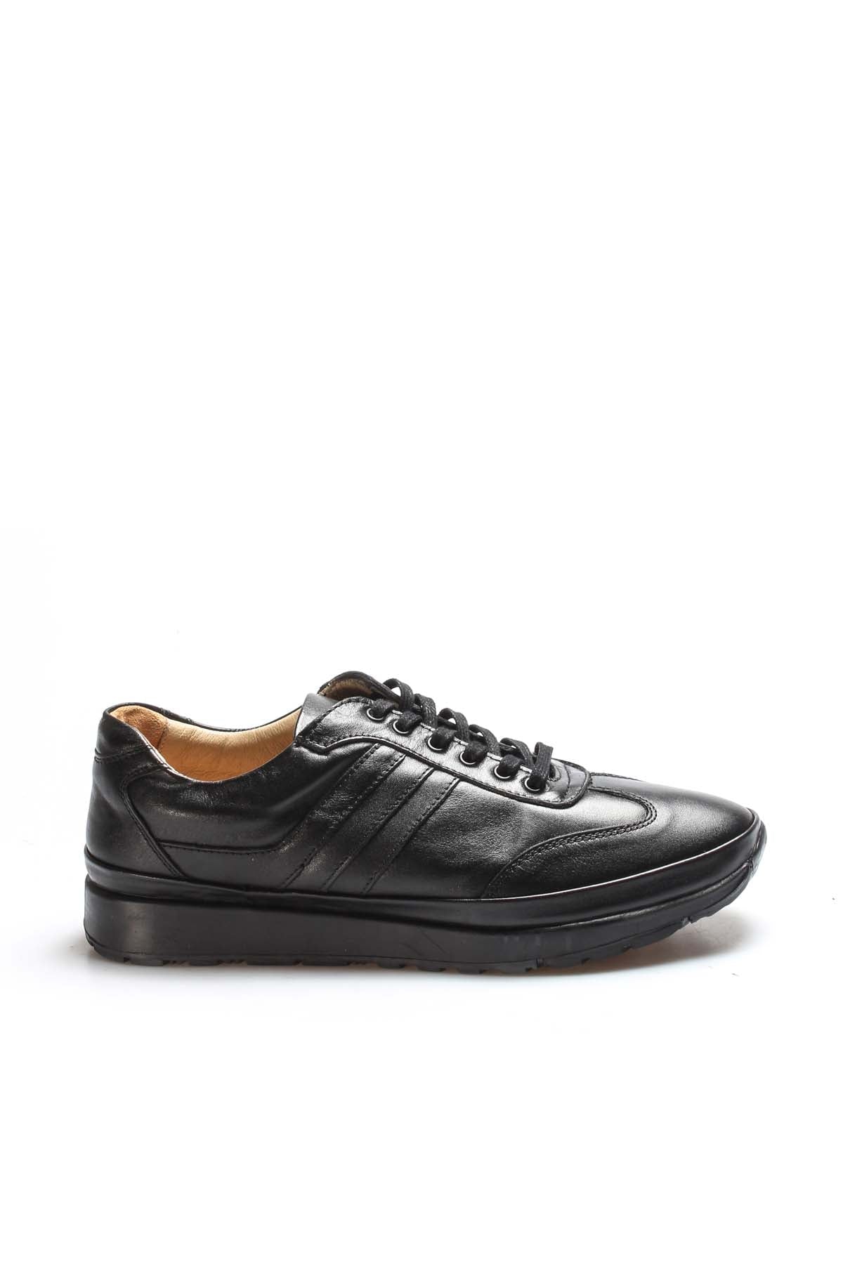 Men's Black Orthopedic Lace-Up Leather Sneakers with Cushioned Sole