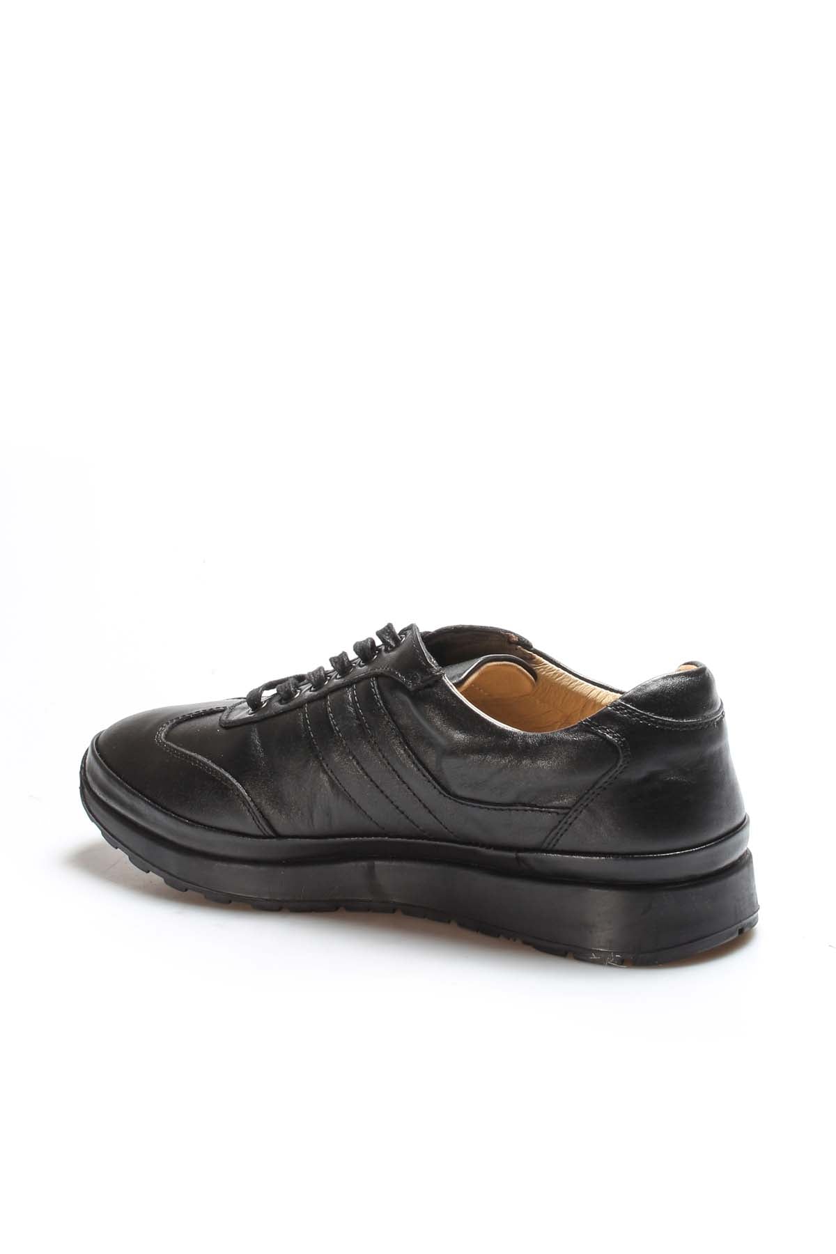 Men's Black Orthopedic Lace-Up Leather Sneakers with Cushioned Sole