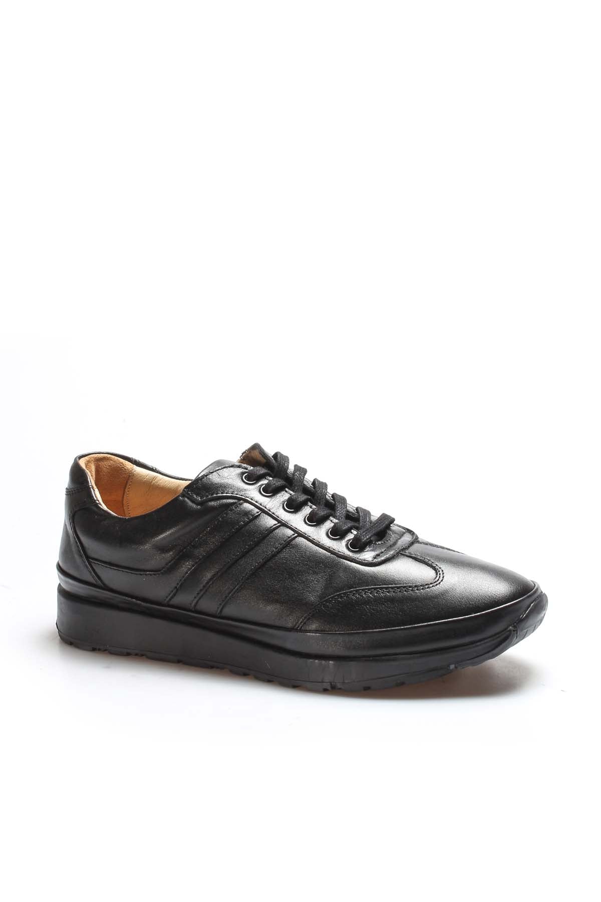 Men's Black Orthopedic Lace-Up Leather Sneakers with Cushioned Sole