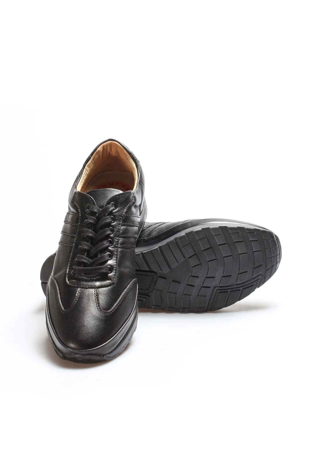 Men's Black Orthopedic Lace-Up Leather Sneakers with Cushioned Sole