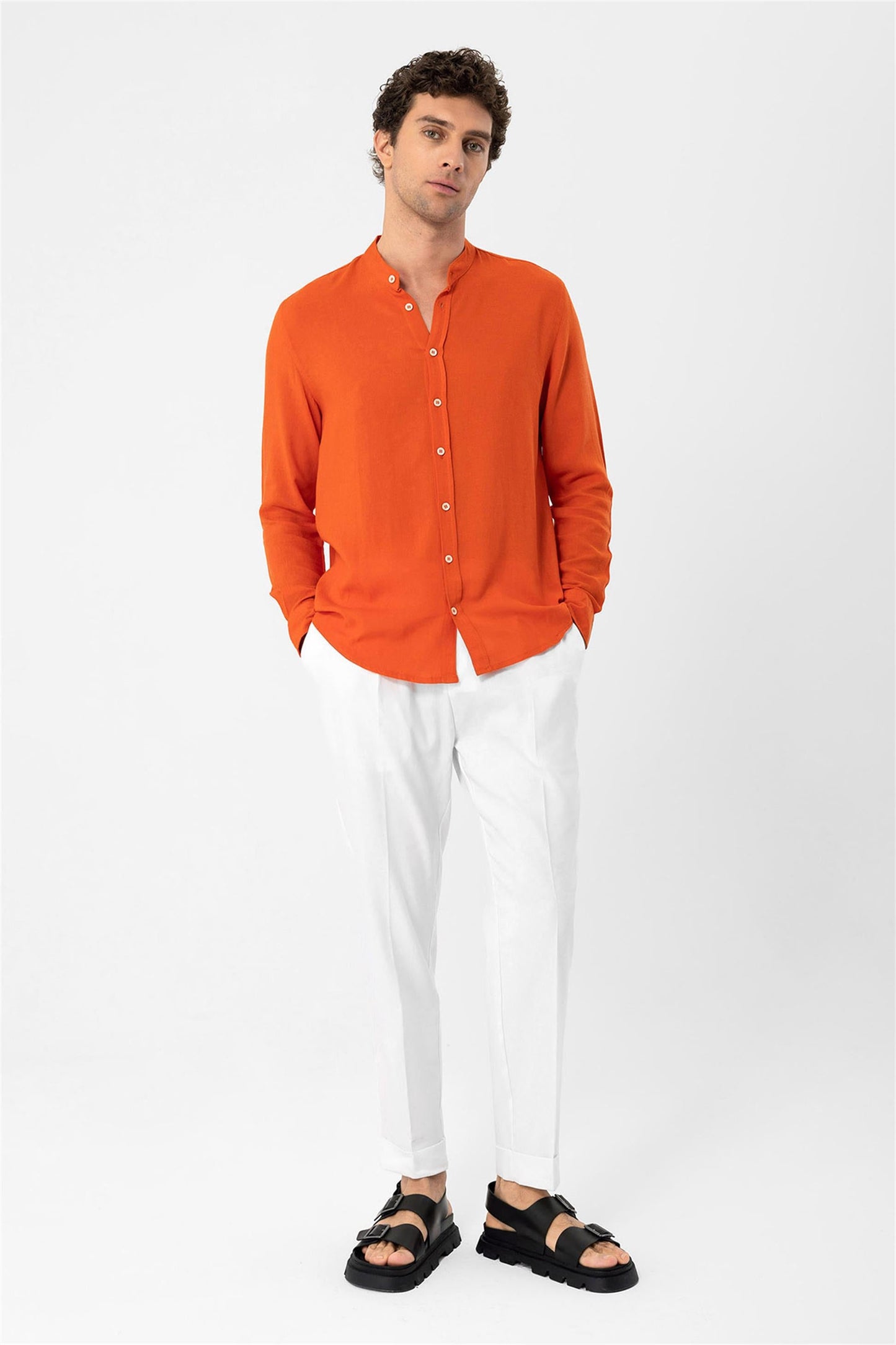 Men's Orange Judge Collar Shirt