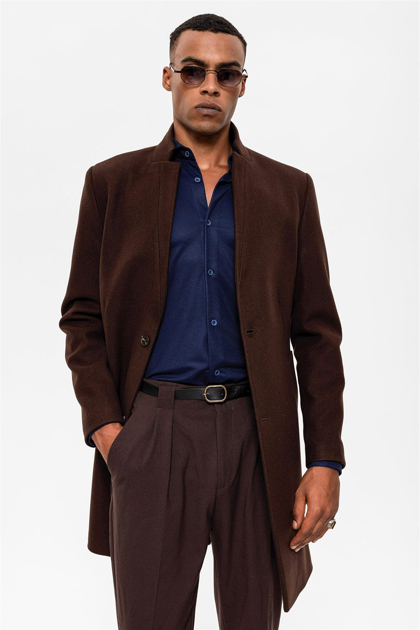 Brown Judge Collar Men's Coat