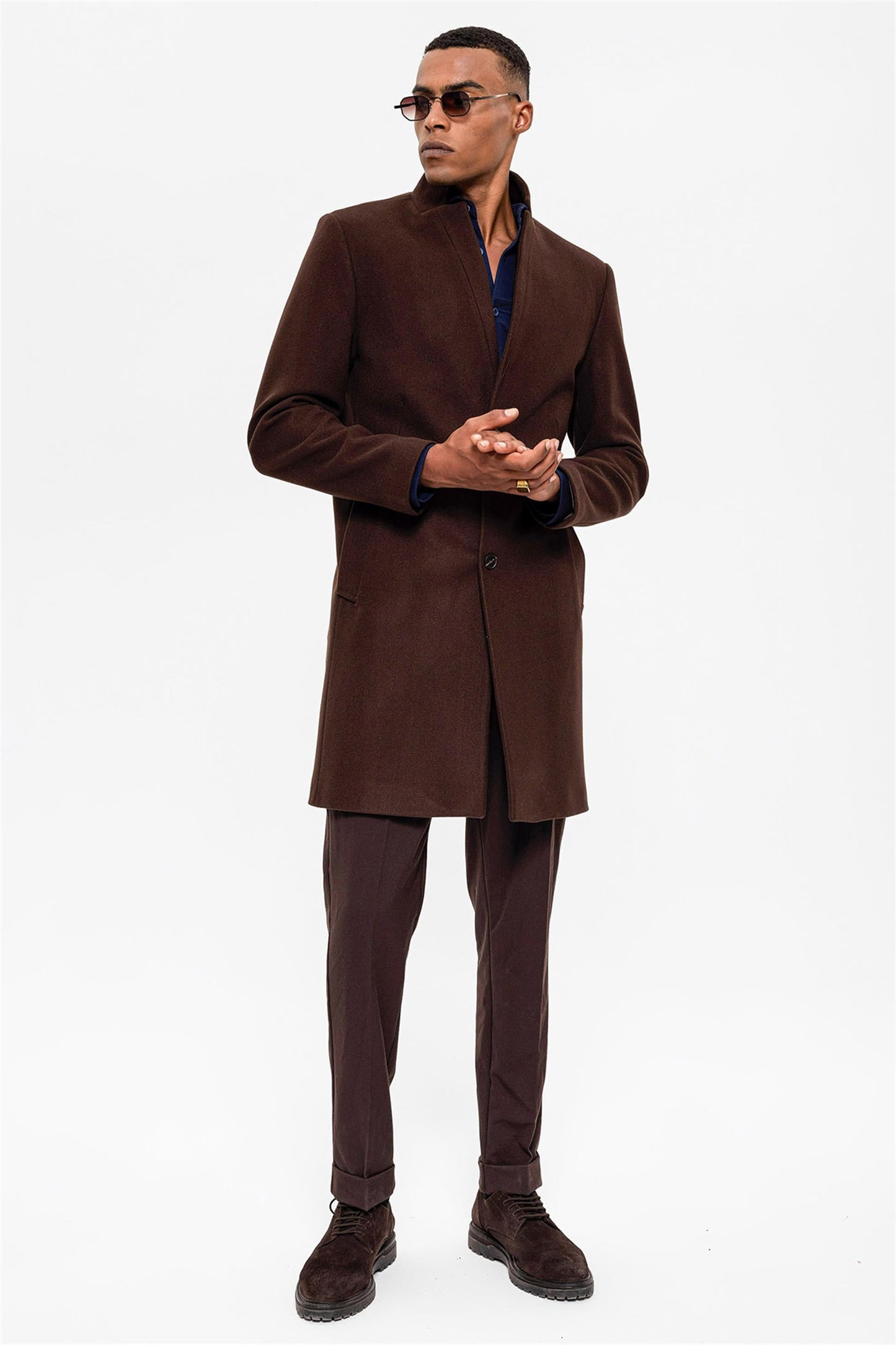 Brown Judge Collar Men's Coat