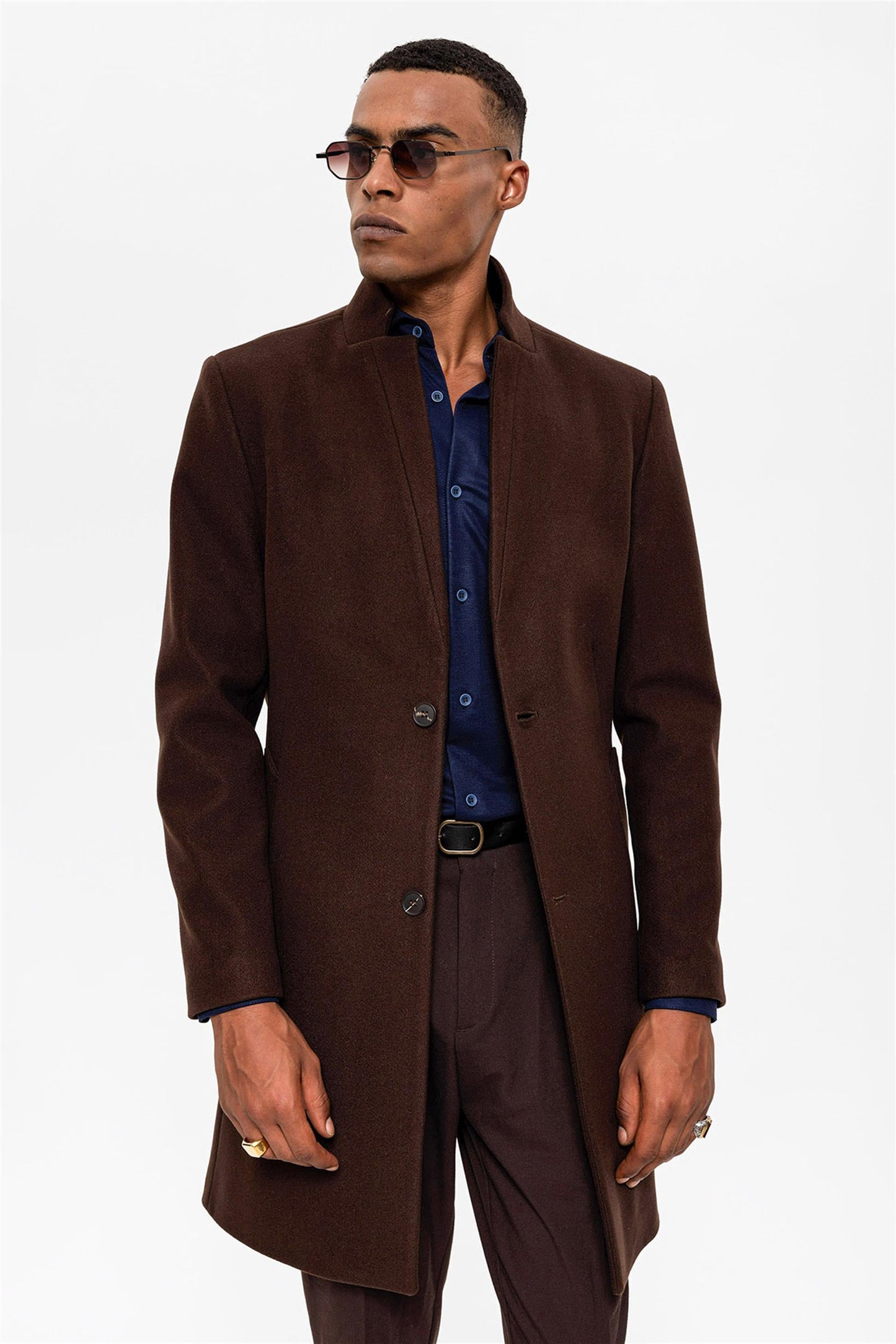 Brown Judge Collar Men's Coat