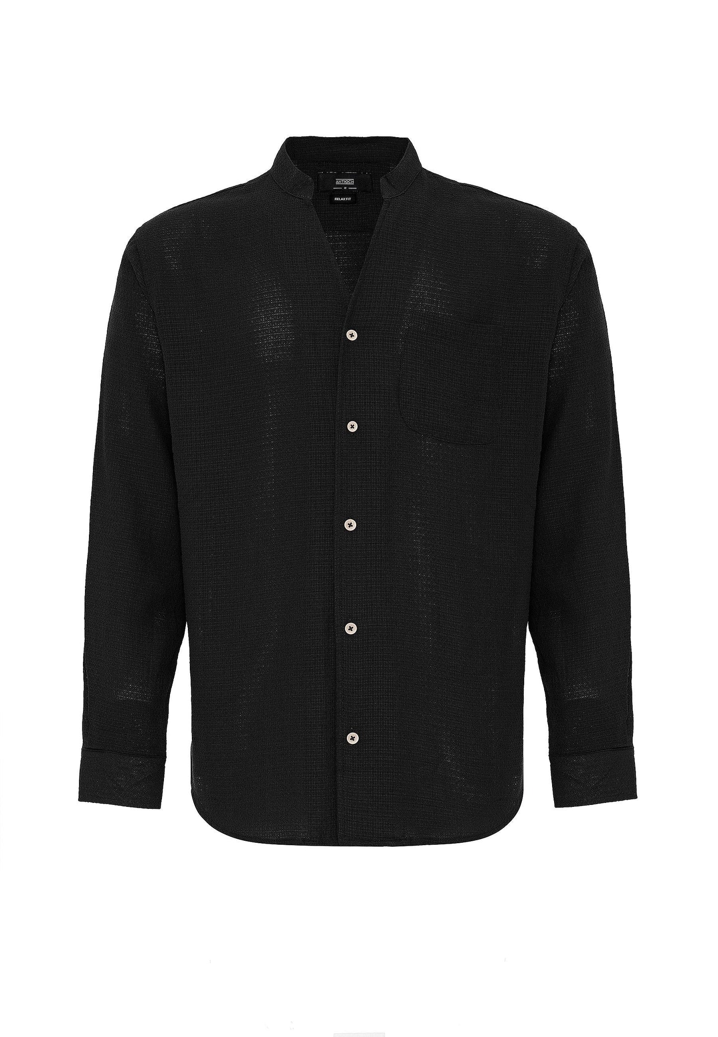 Men's Black Judge Collar Knitted Textured Shirt