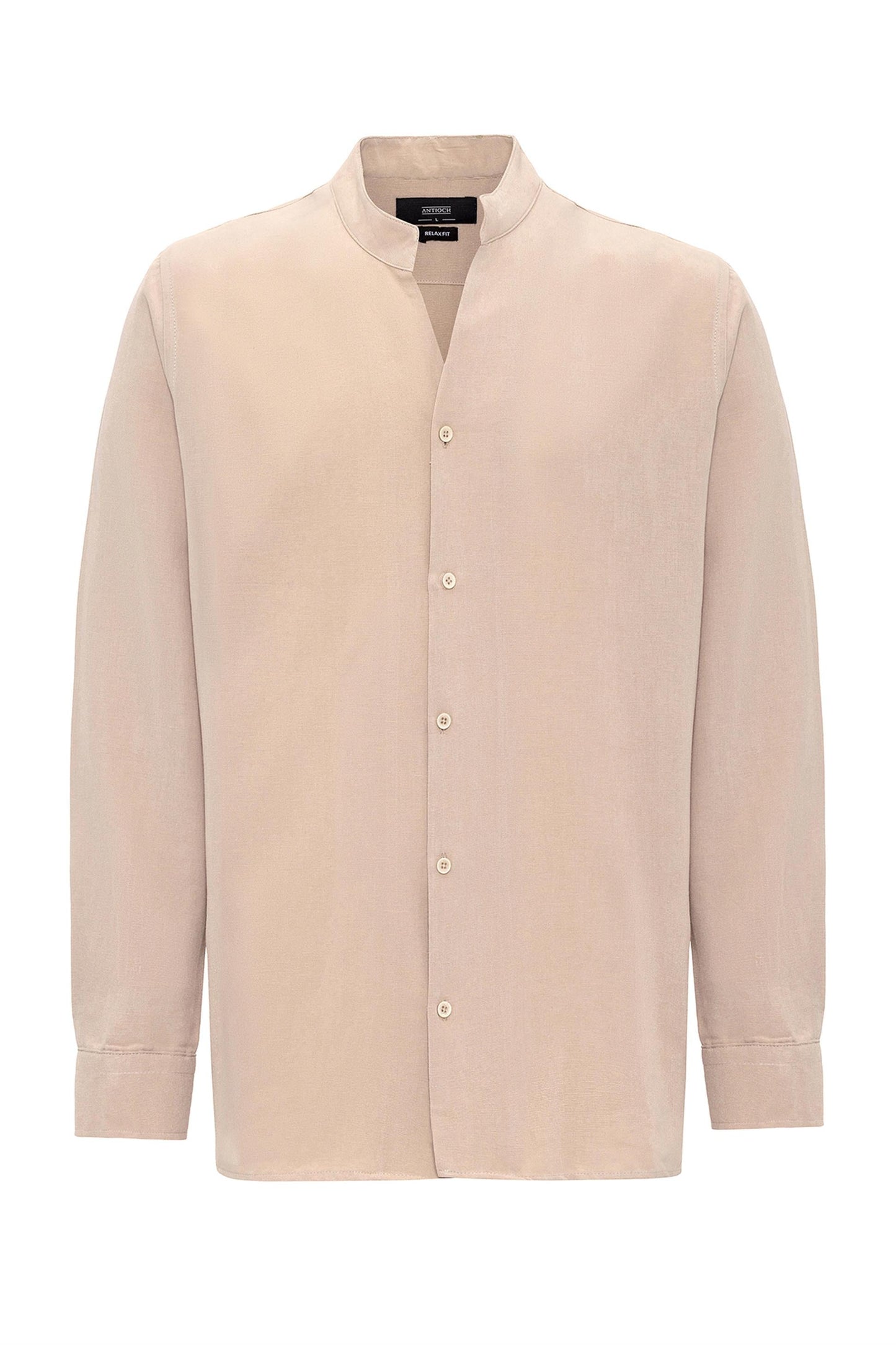 Men's Beige Judge Collar Long Sleeve Shirt