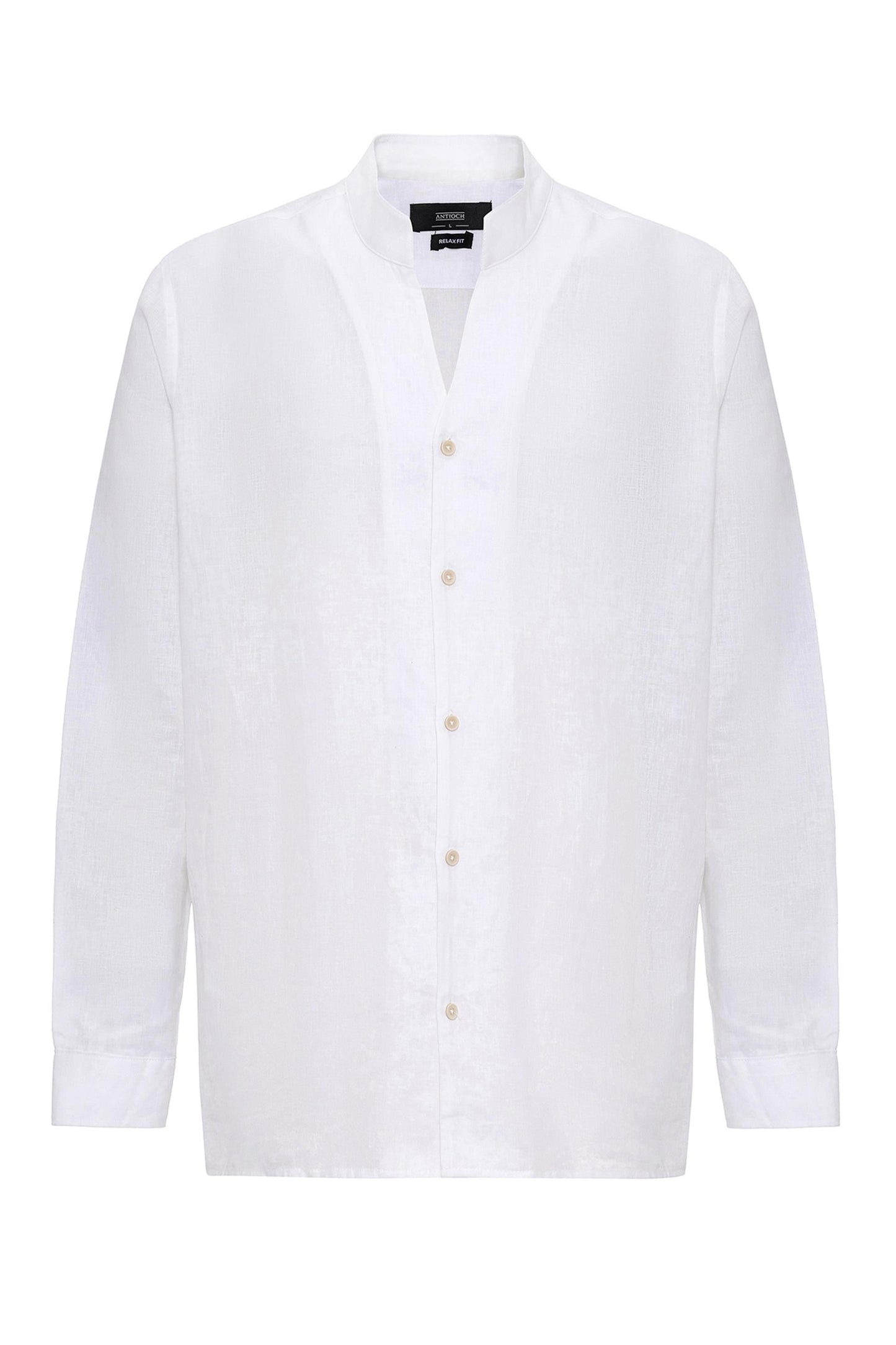 Men's White Judge Collar Long Sleeve Shirt