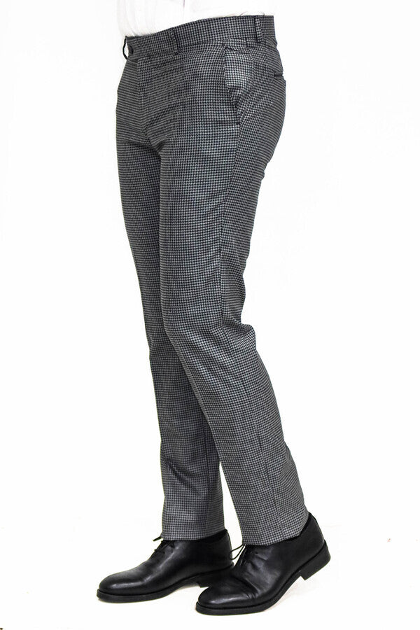 KOALA SYDNEY Houndstooth Patterned Anthracite Men Pants
