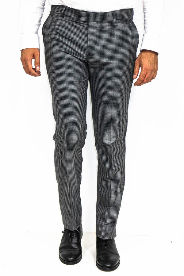 KOALA SYDNEY Houndstooth Patterned Anthracite Men Pants