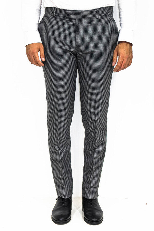 KOALA SYDNEY Houndstooth Patterned Anthracite Men Pants
