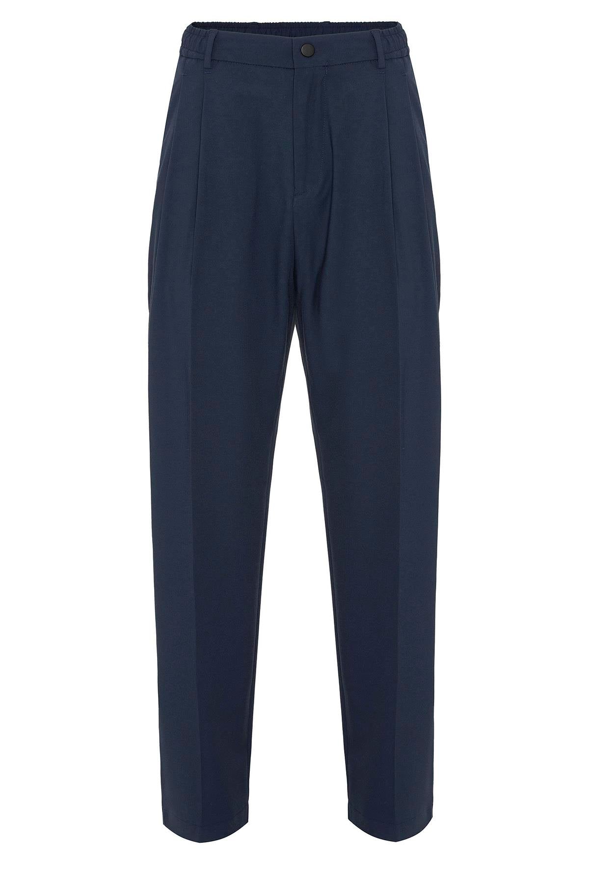 Men's Indigo Elastic Waist High-Waist Pleated Pants