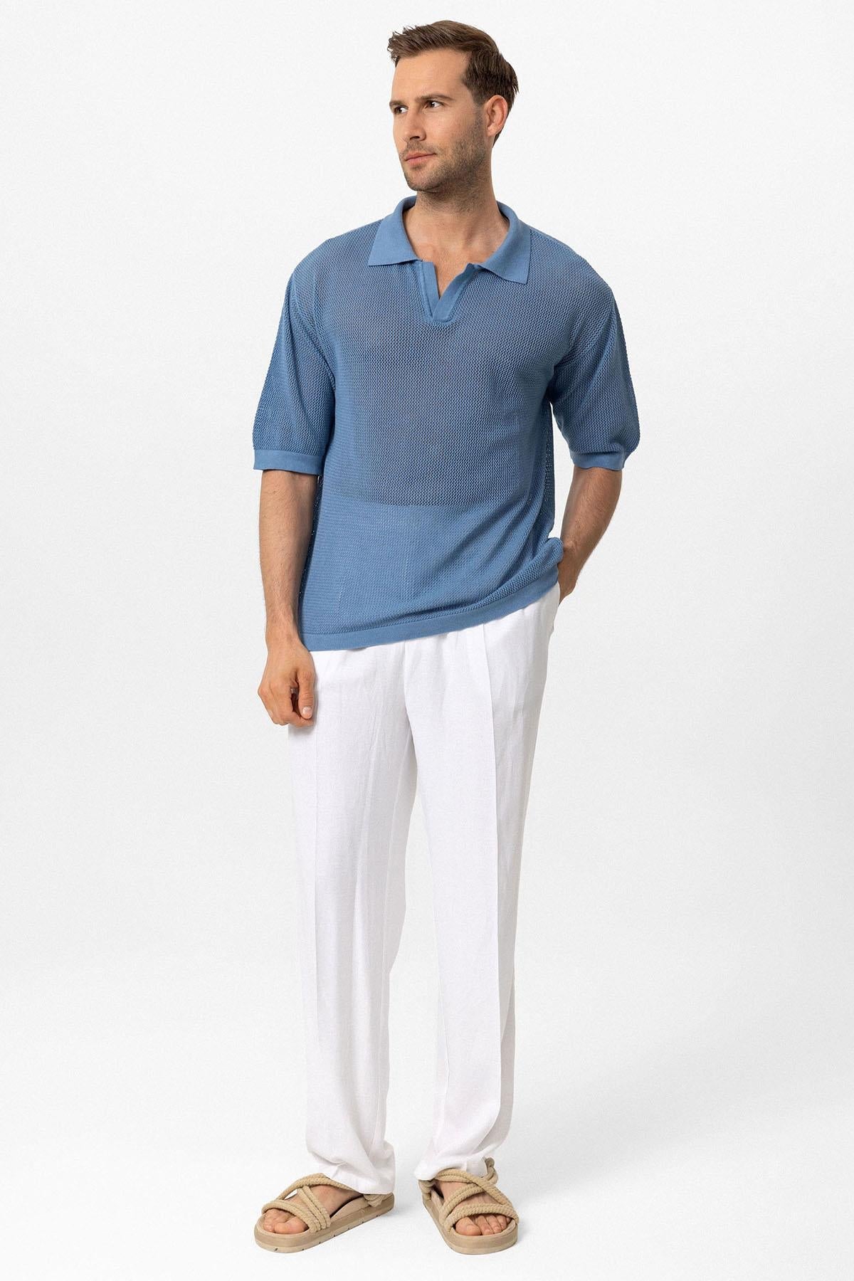 KOALA SYDNEY Men's Indigo Polo Neck Knit T-Shirt