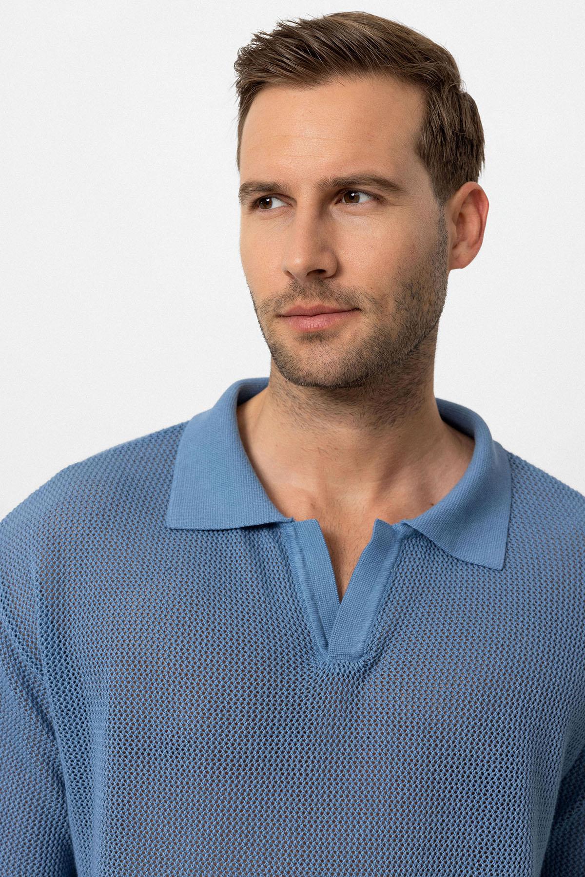 KOALA SYDNEY Men's Indigo Polo Neck Knit T-Shirt