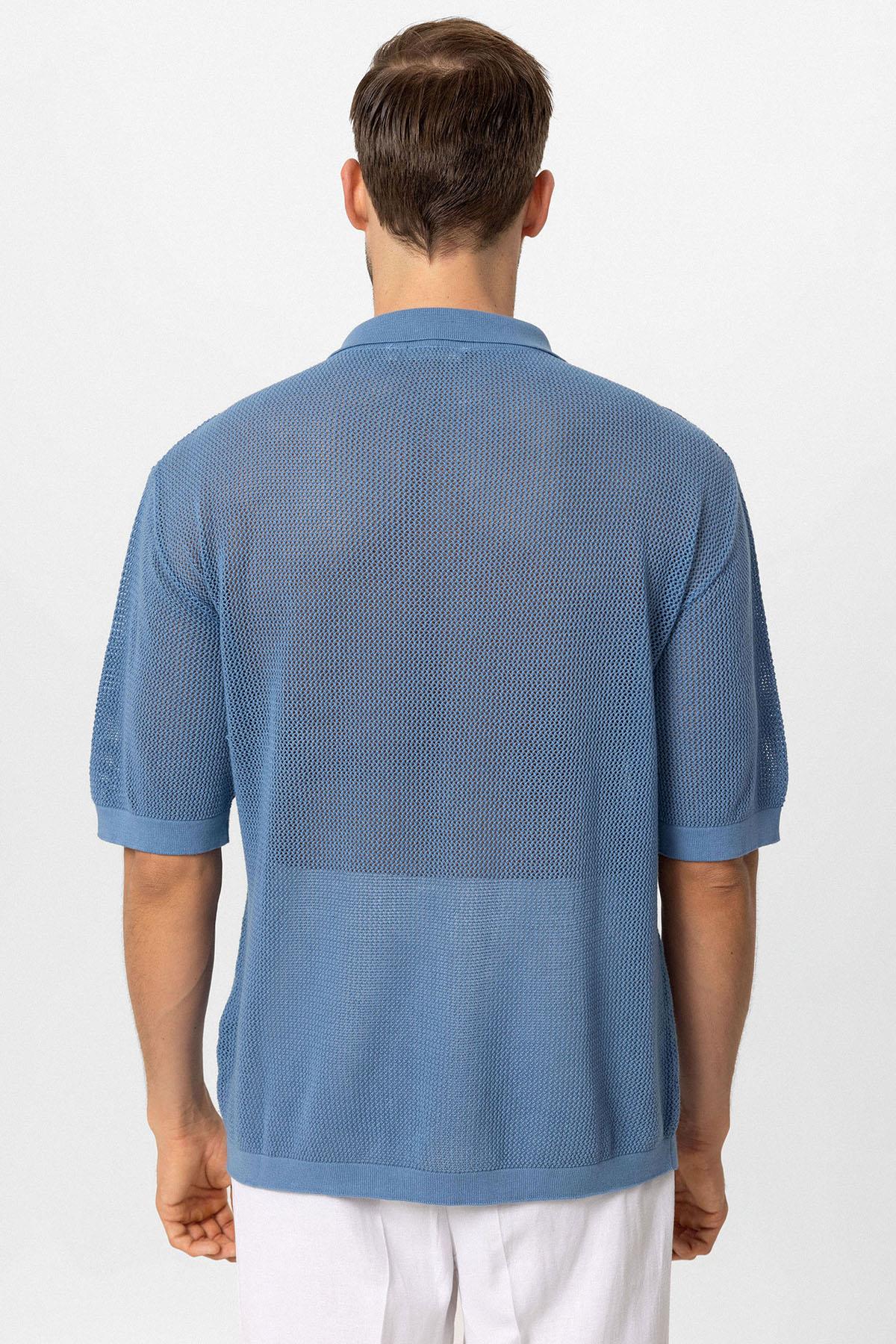 KOALA SYDNEY Men's Indigo Polo Neck Knit T-Shirt